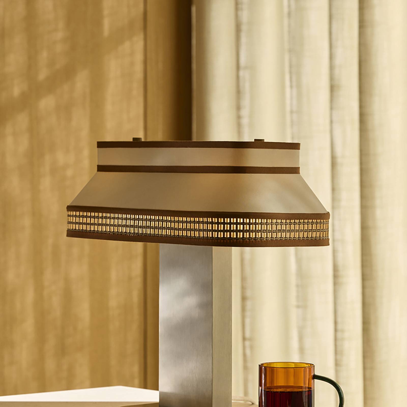 MARKET SET bordlampe Square, krem, tekstil, E27
