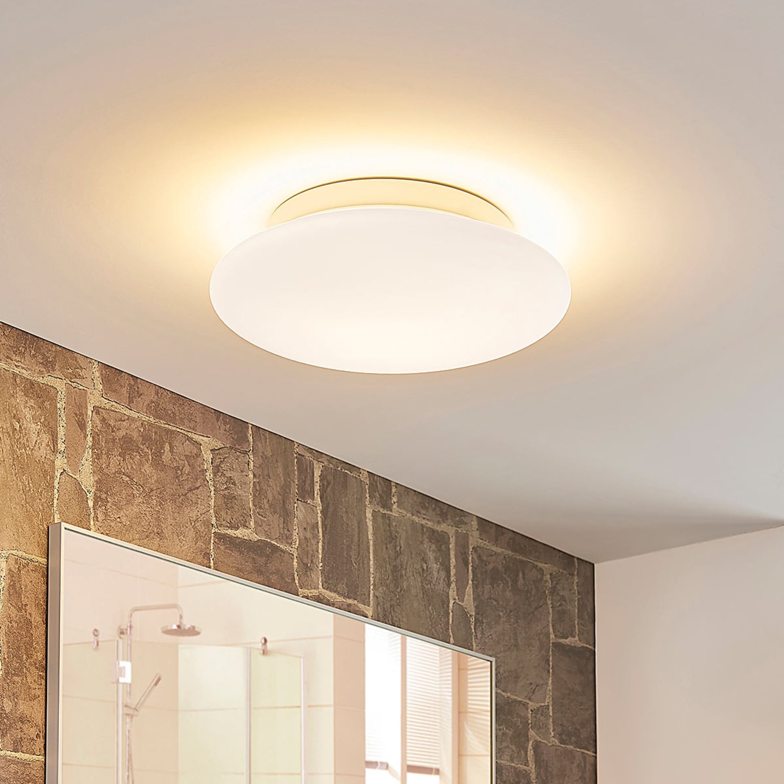 Runde Glas-LED-Deckenleuchte Toan, IP44 dimmbar