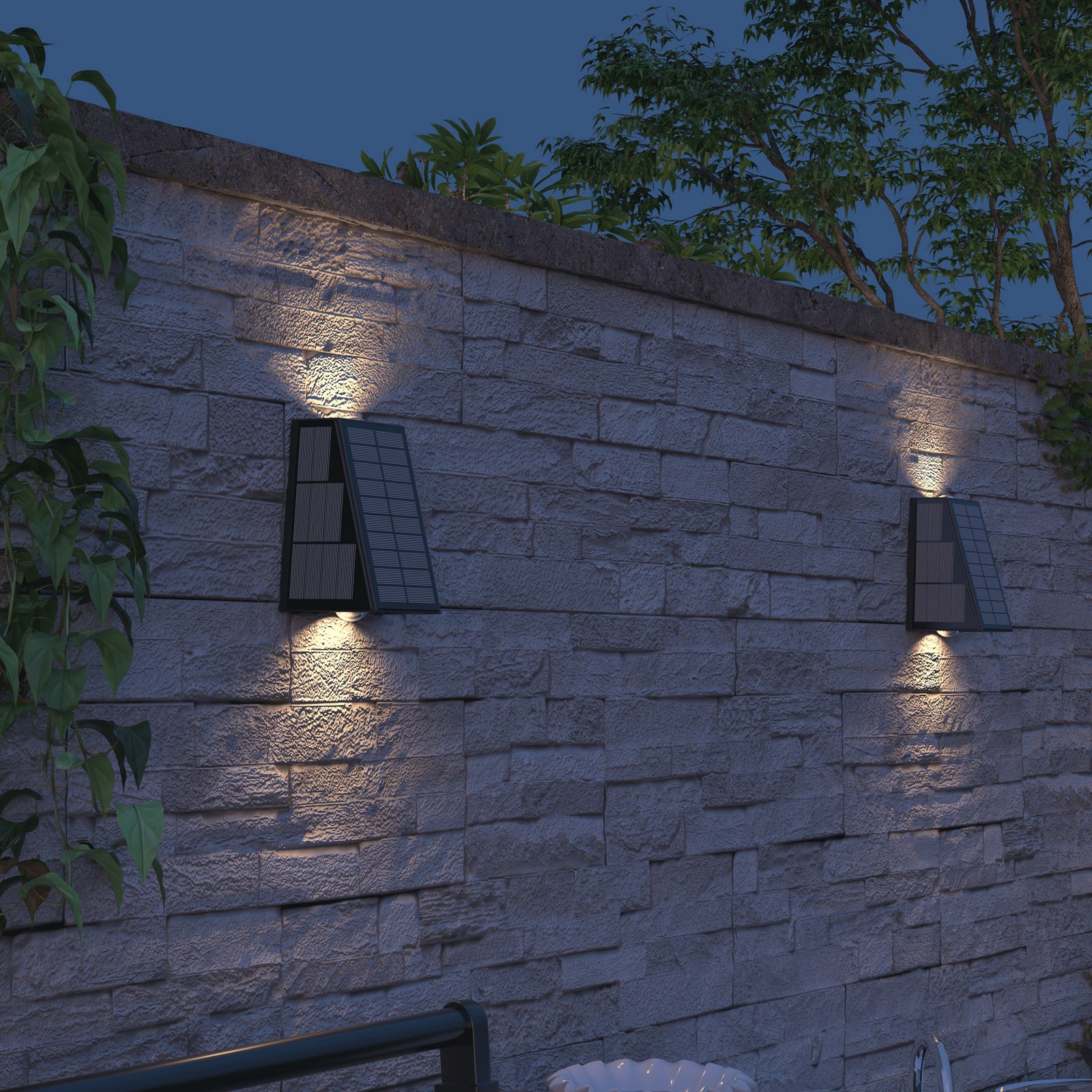 Calex Matera solar LED outdoor wall light, up/down, black