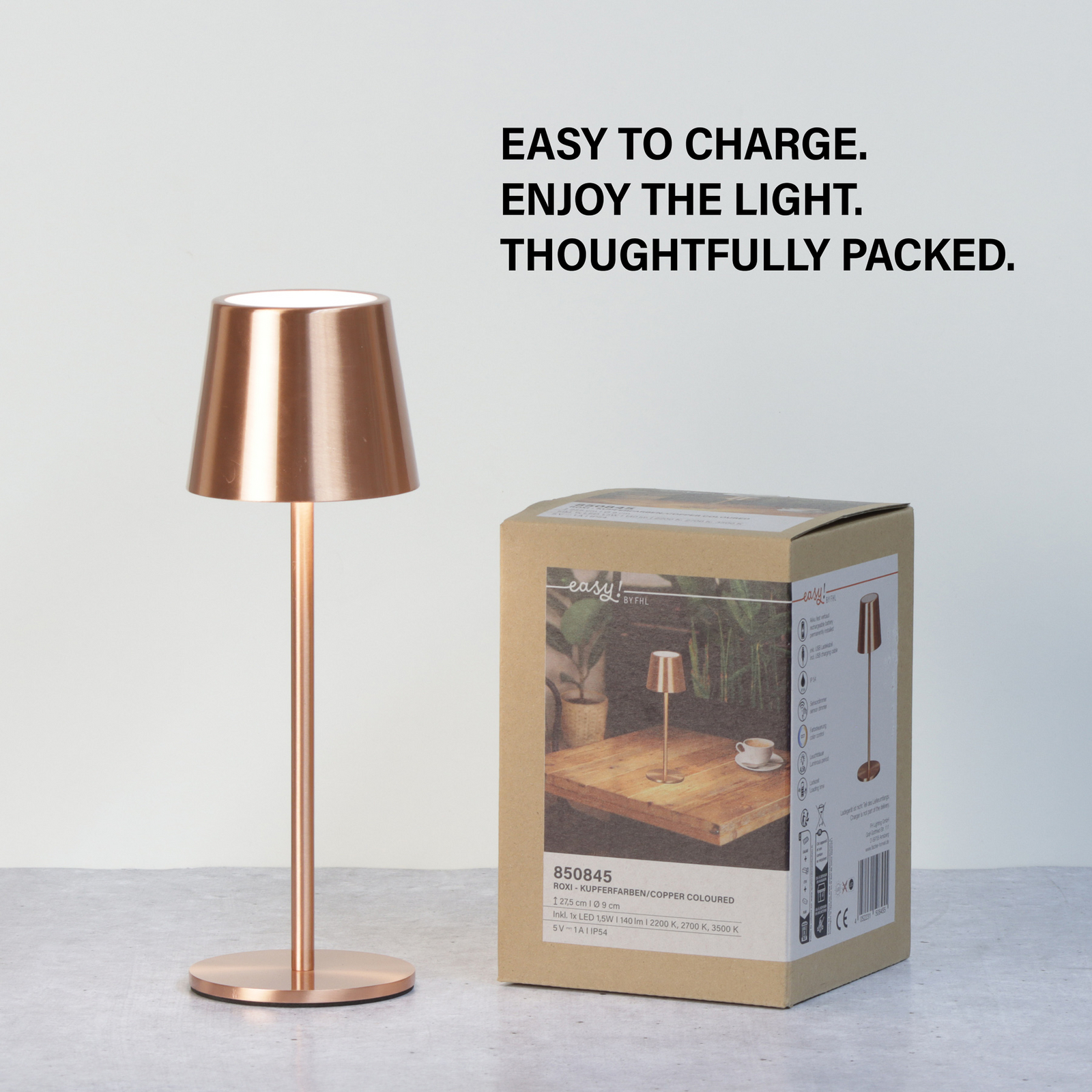 LED tafellamp Roxi, koperkleurig, metaal, IP54, dimbaar