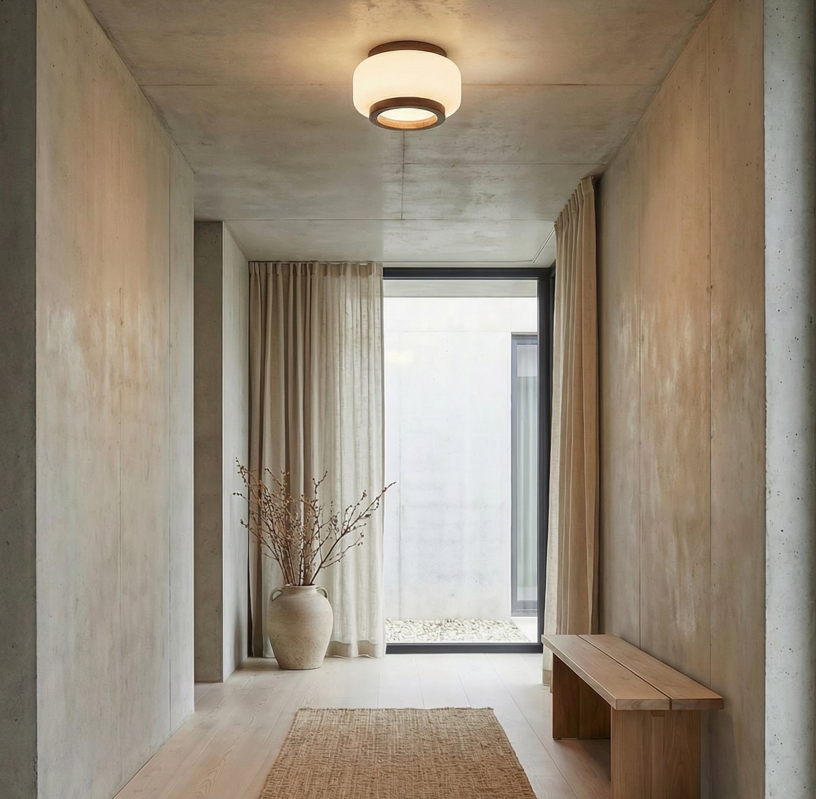 Quitani Shiro LED ceiling light, Ø 28 cm, wood/glass, CCT