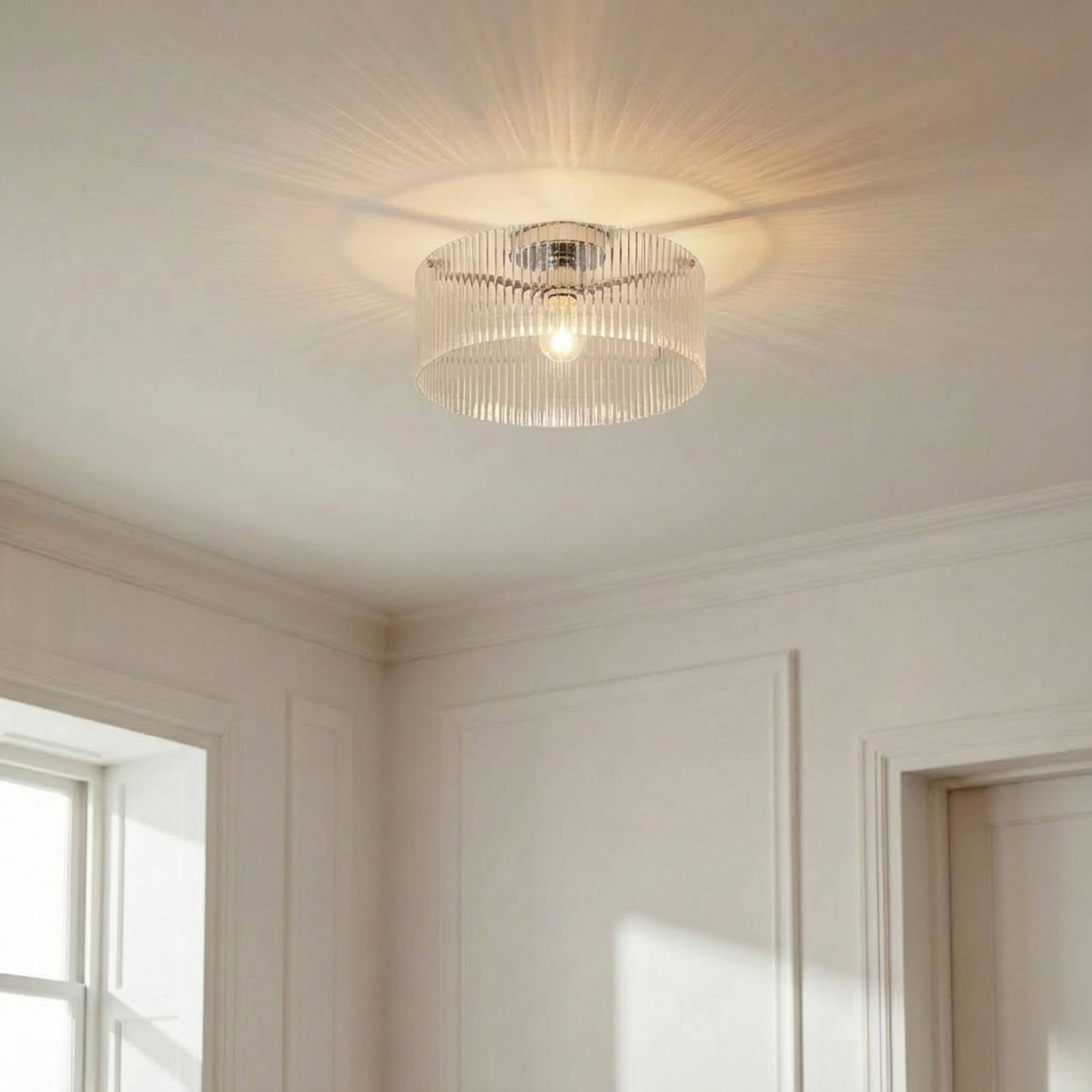 Lucande Deckenleuchte Meritt, chrom/klar, Ø 40 cm, Glas günstig online kaufen