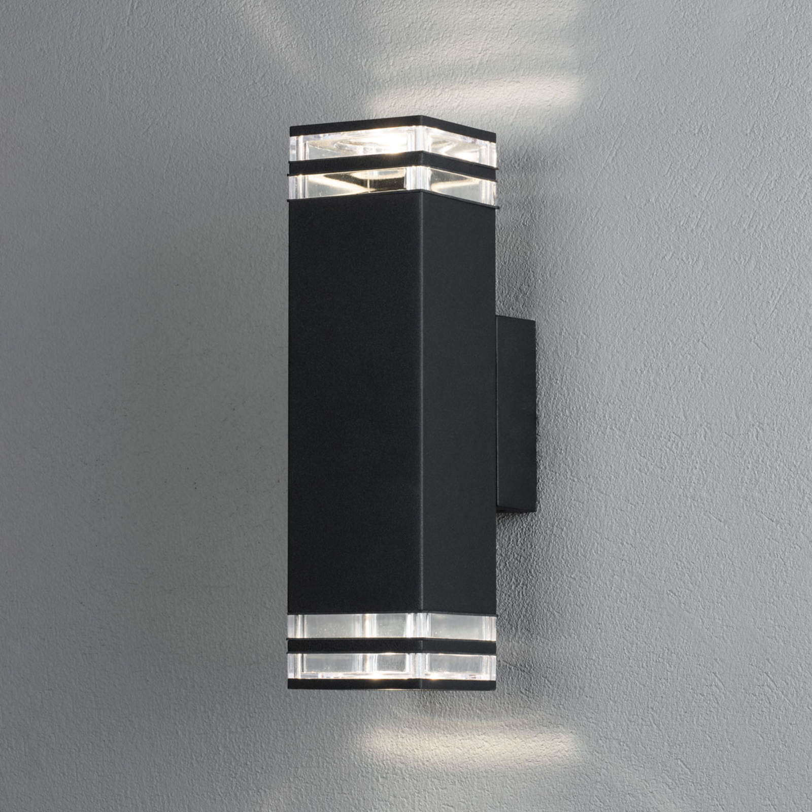Monza outdoor wall light, 2-bulb, height 27.5 cm