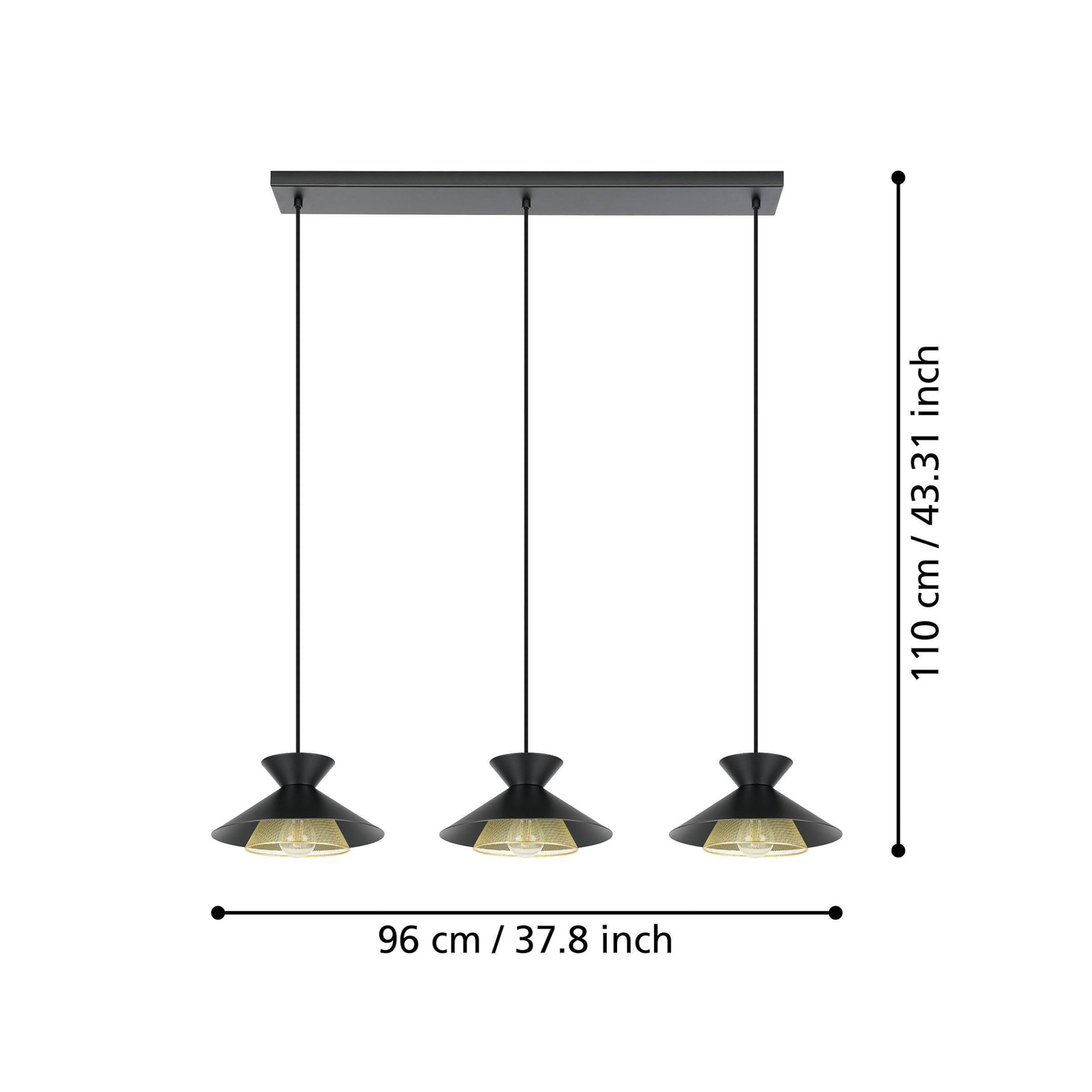 Hanglamp Grizedale, 3-lamps, zwart/messing