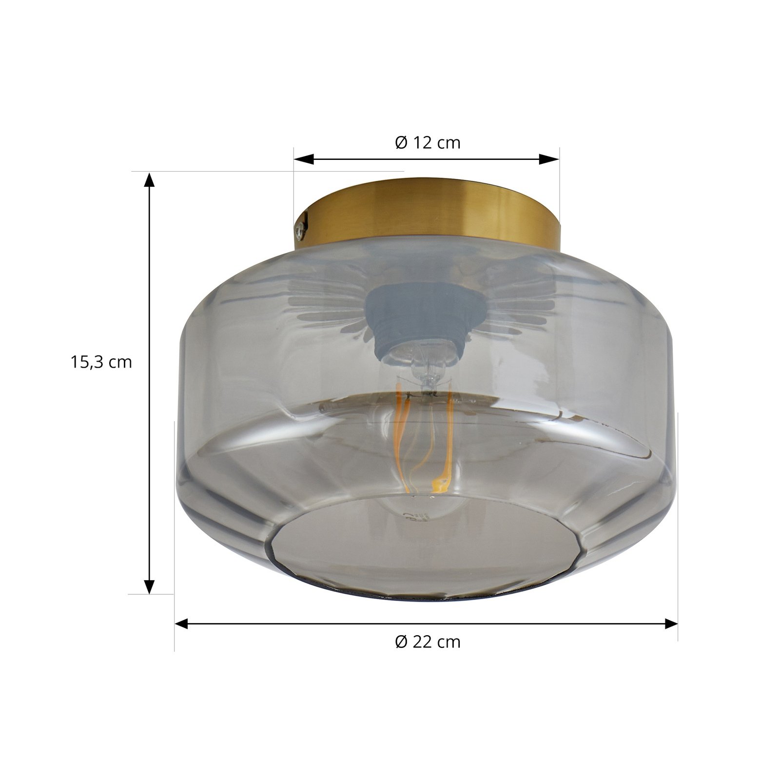 Lindby plafondlamp Hildur, rookgrijs, glas, Ø 22 cm