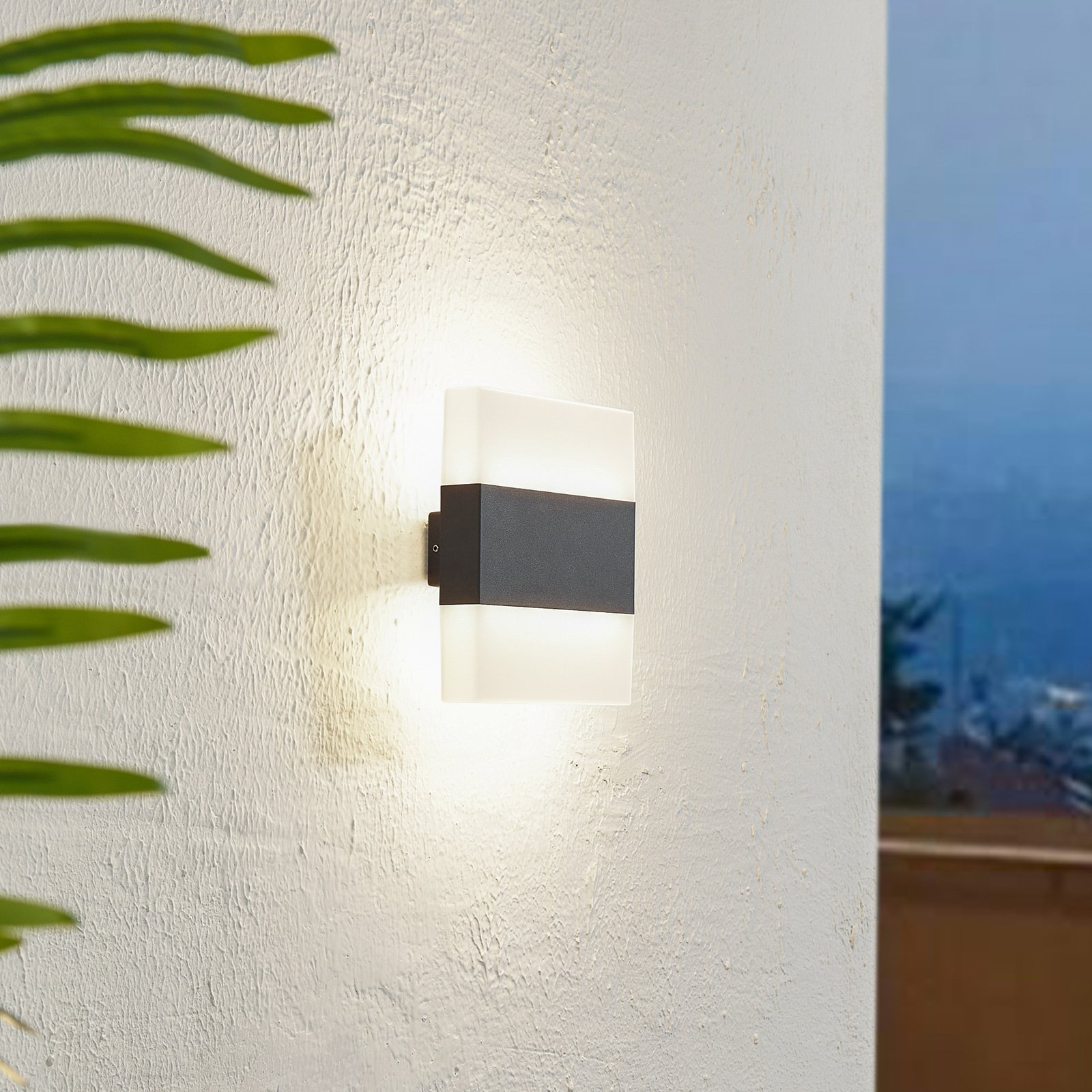 Lindby LED luminária de parede exterior Branor, alumínio, cinzento escuro,