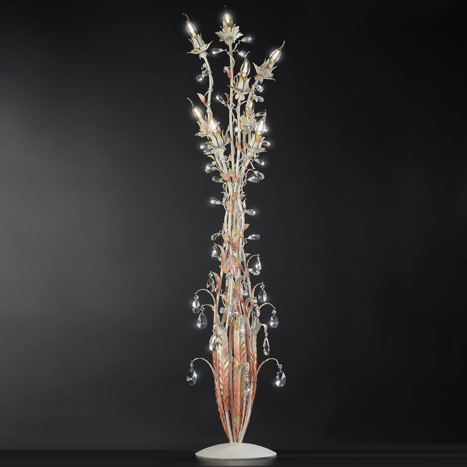 Ferro Luce Fiona Florentine floor lamp with dimmer, for Living / Dining Room, iron, glass, E14, 80 W, energy efficiency: A++, H: 162 cm
