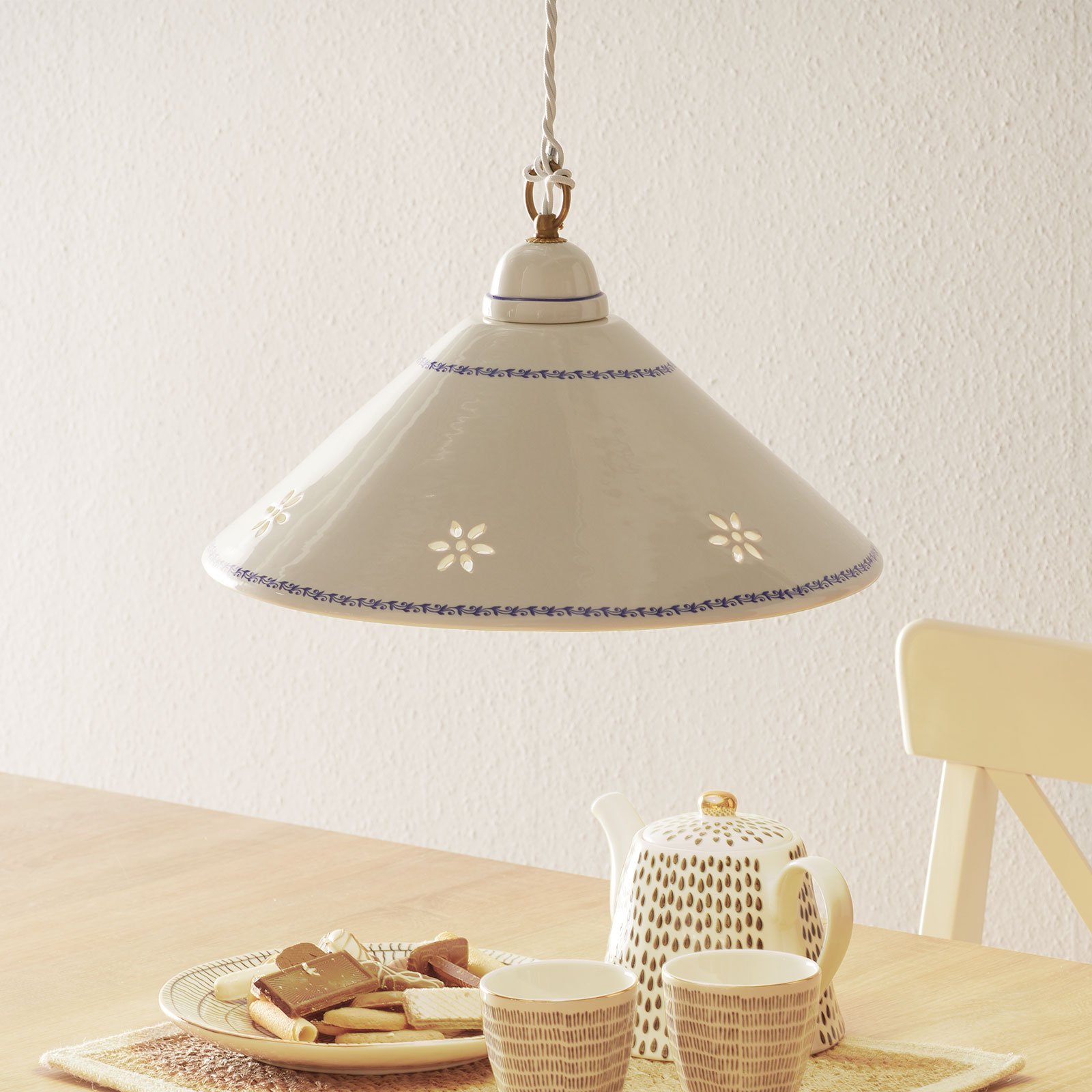 Ceramiche White NONNA hanging light, made of ceramic, 40 cm, for Living / Dining Room, ceramic, metal, E27, 100 W, energy efficiency: A++