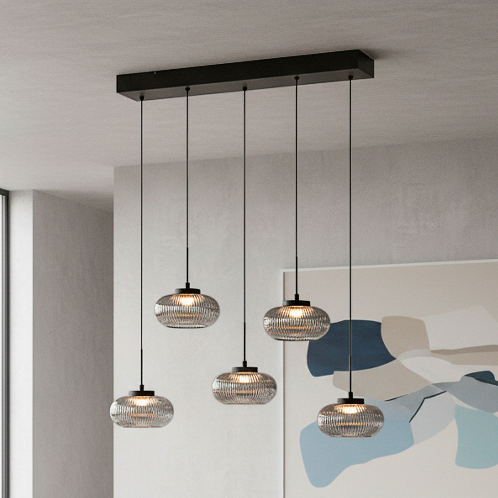 JUST LIGHT. GmbH LED висяща лампа „Noctis“, 5-лампова, димно-сива, стъкло