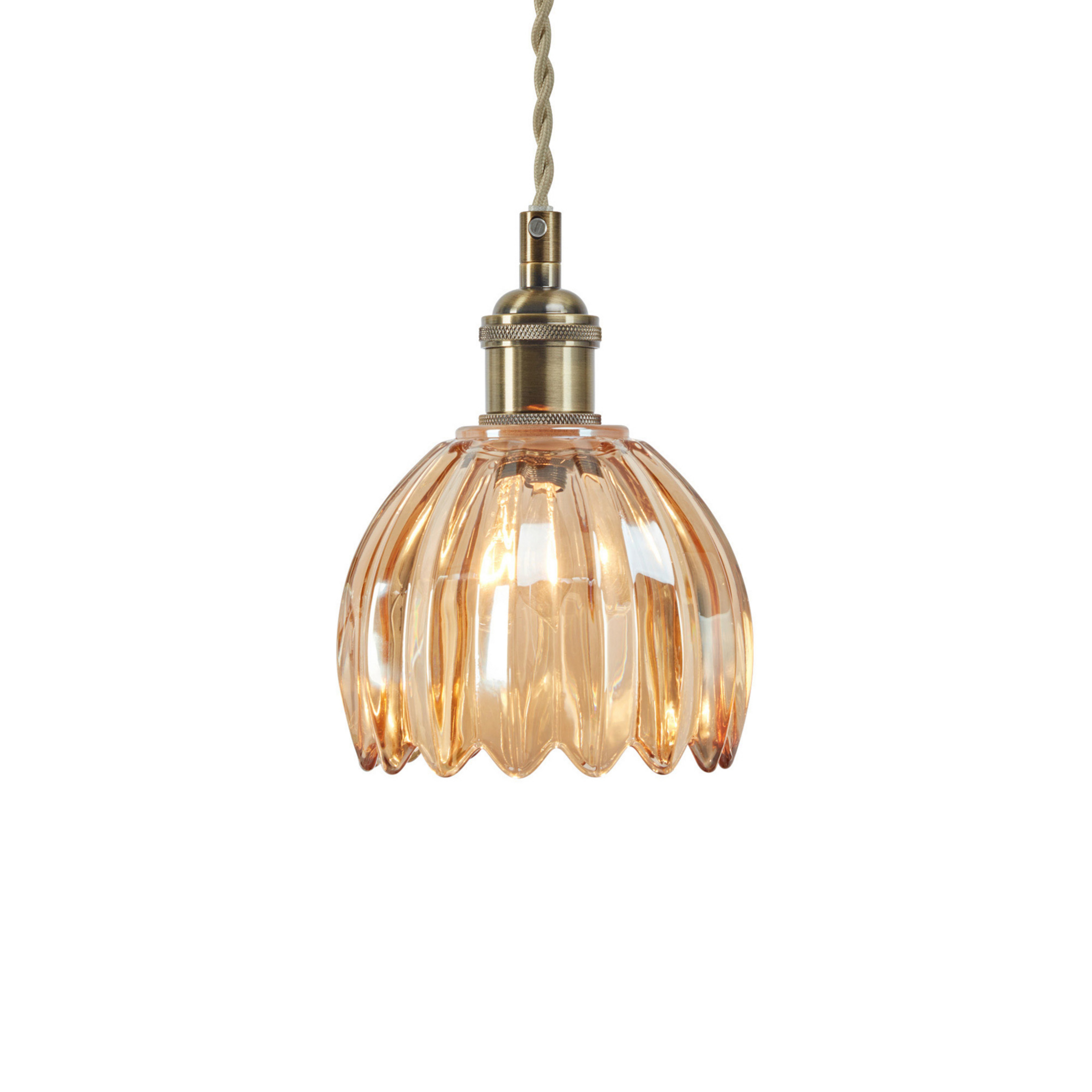 Gota pendant light, antique brass/amber, glass, Ø 13 cm, plug - Markslöjd