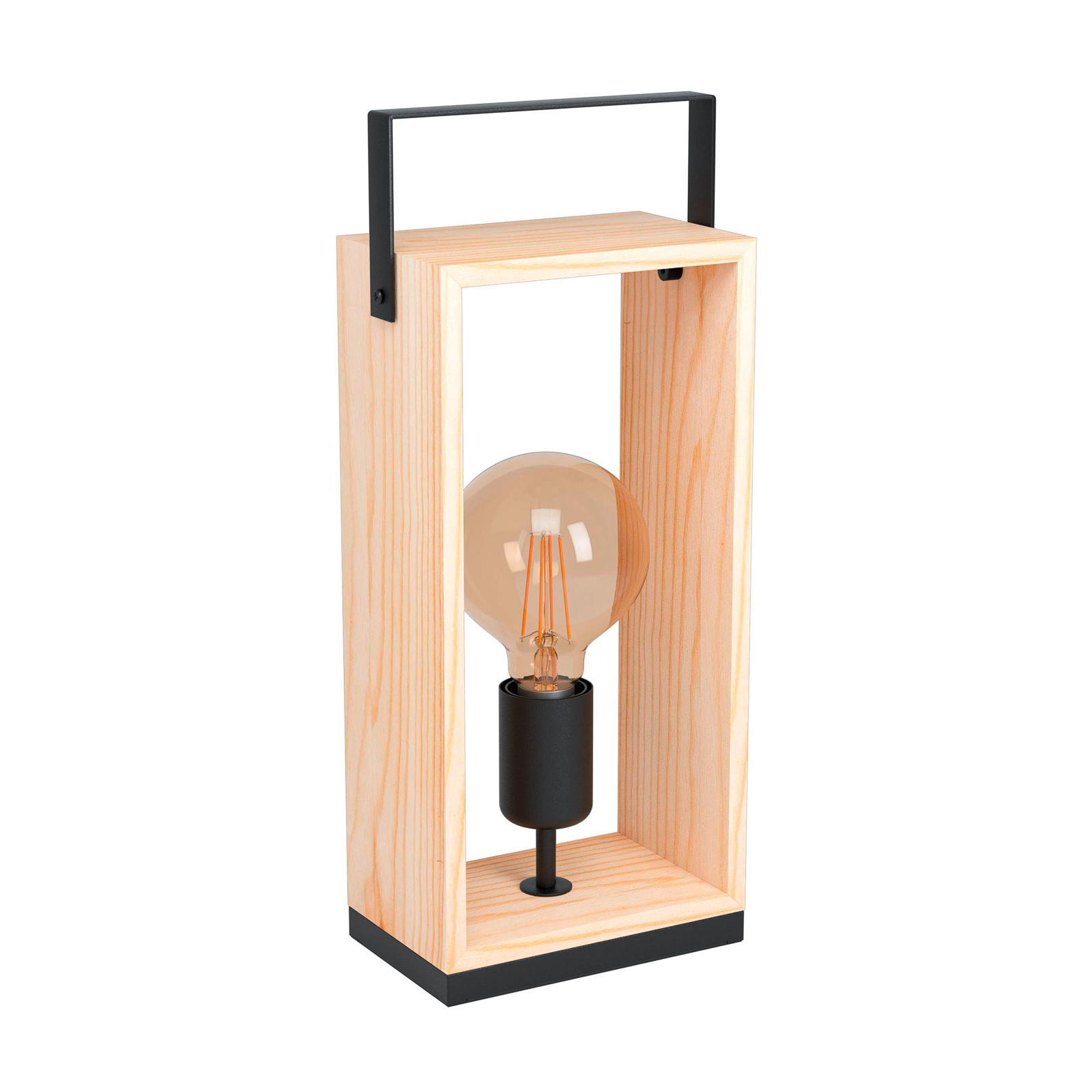 EGLO Famborough table lamp with light wood frame, for Living / Dining Room, steel, wood, E27, 40 W, energy efficiency: A++, L: 16.5 cm, W: 10 cm, H: 40 cm