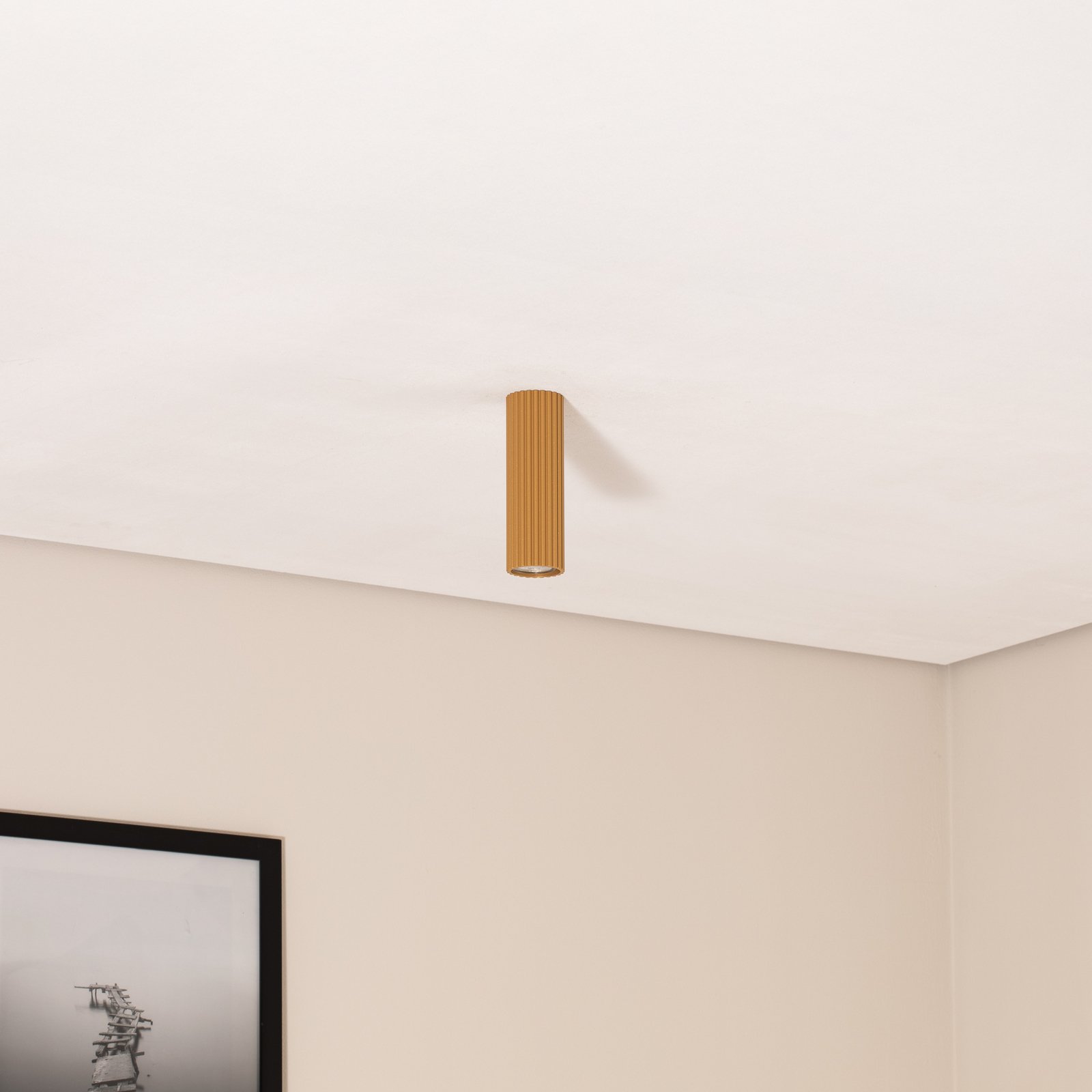 Carbon ceiling light, gold-coloured, height 20 cm, aluminium