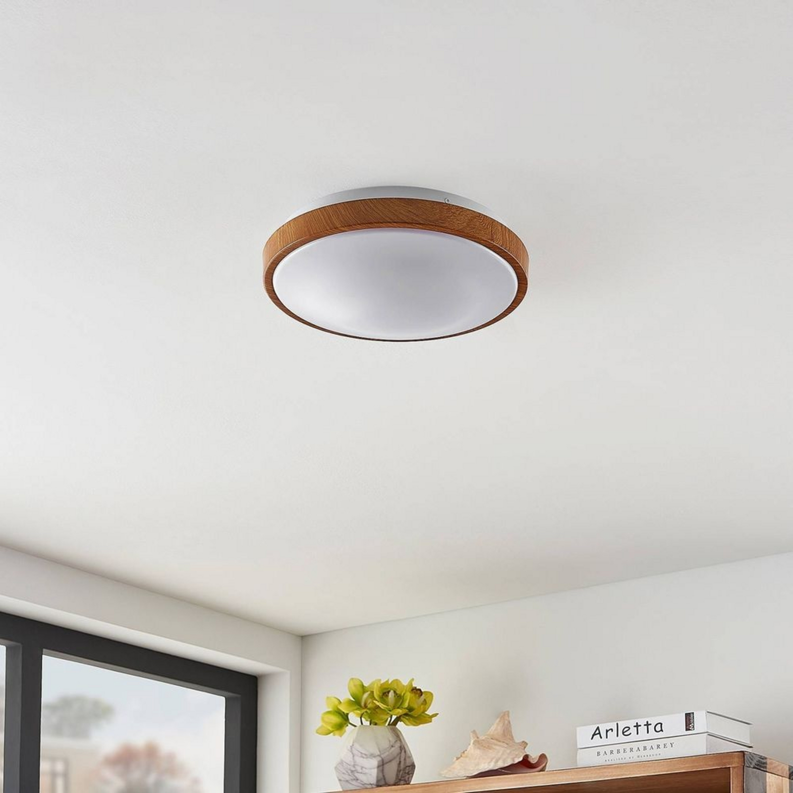 Mendosa Ceiling Lamp Wood/White - Lindby