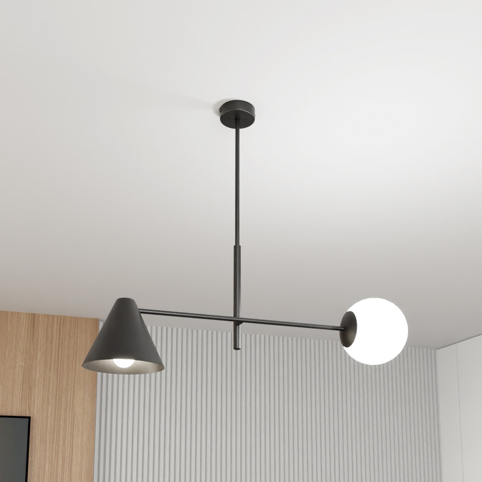 EMIBIG LIGHTING Plafonieră Hermes 2 becuri negru sticlă 70 cm E14 - Camera de zi / sufragerie - Modern - Metal