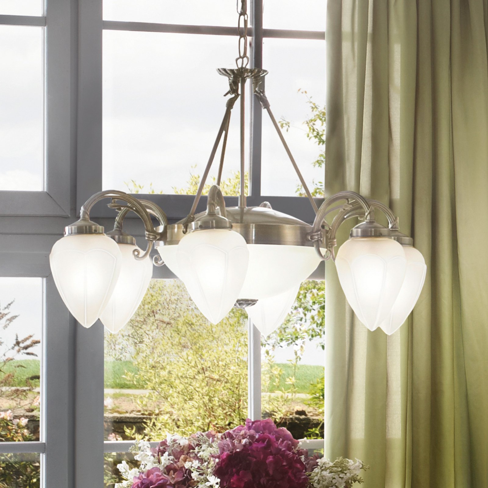 EGLO Impery - pendant light in classic style, 8-bulb, for Living / Dining Room, Metal, glass, 60 W, energy efficiency: A++
