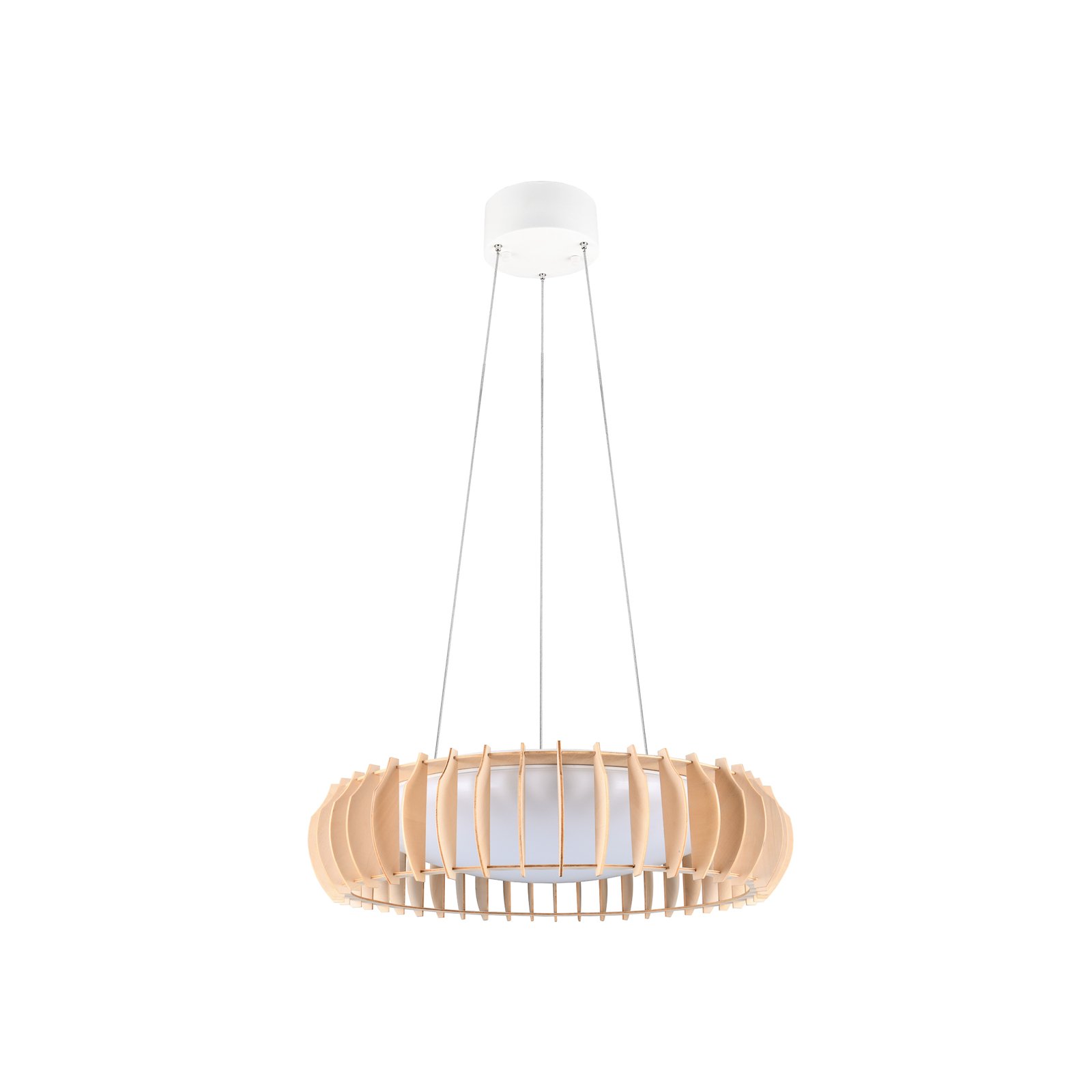 Monte LED hanging light, Ø 60 cm, light wood, wood, CCT