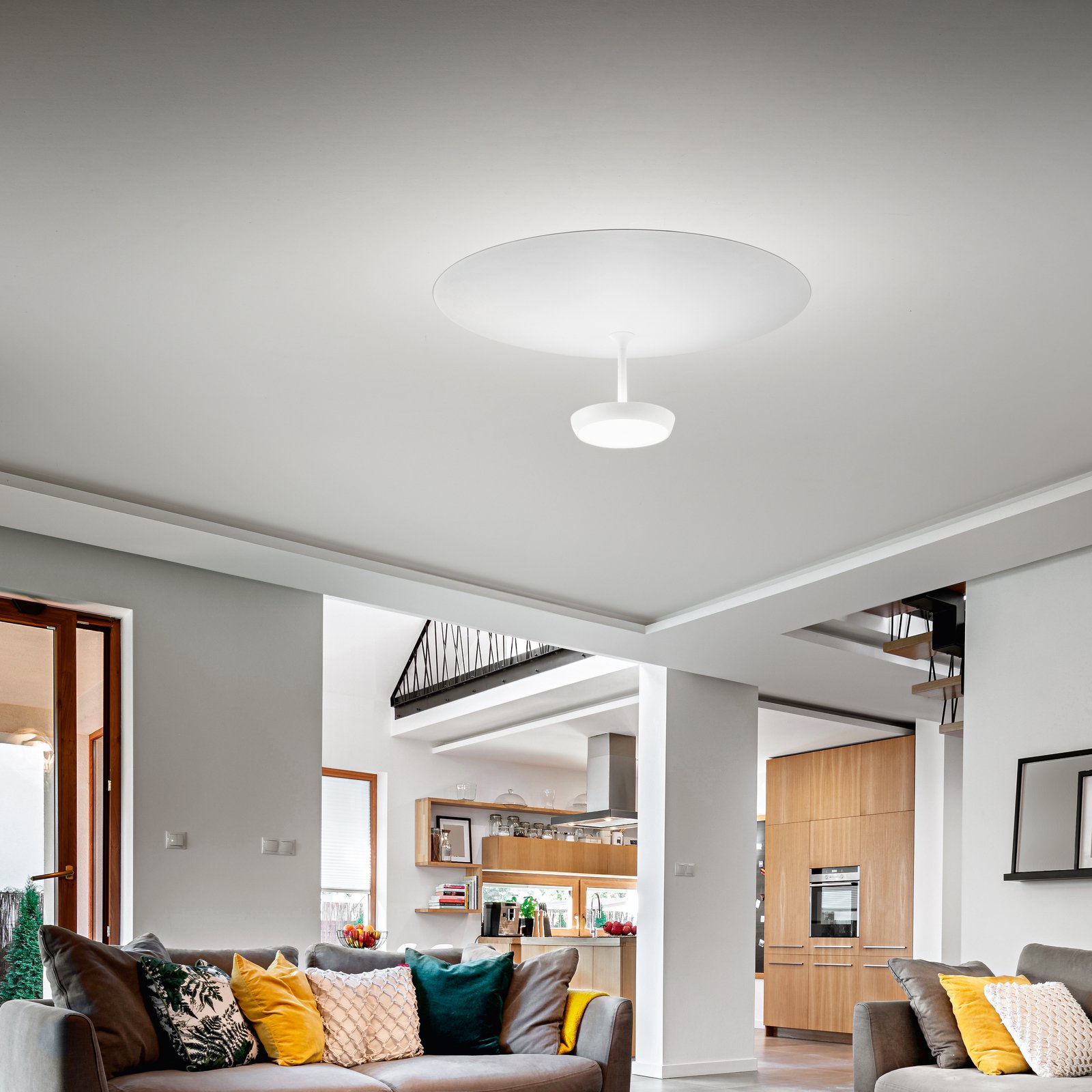 LED stropní svítidlo Yuko, bílé, kovové, výška 23 cm, stmívatelné