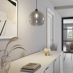 Lampada a sospensione Cubus, grigio fumo, vetro, Ø 30 cm, E27