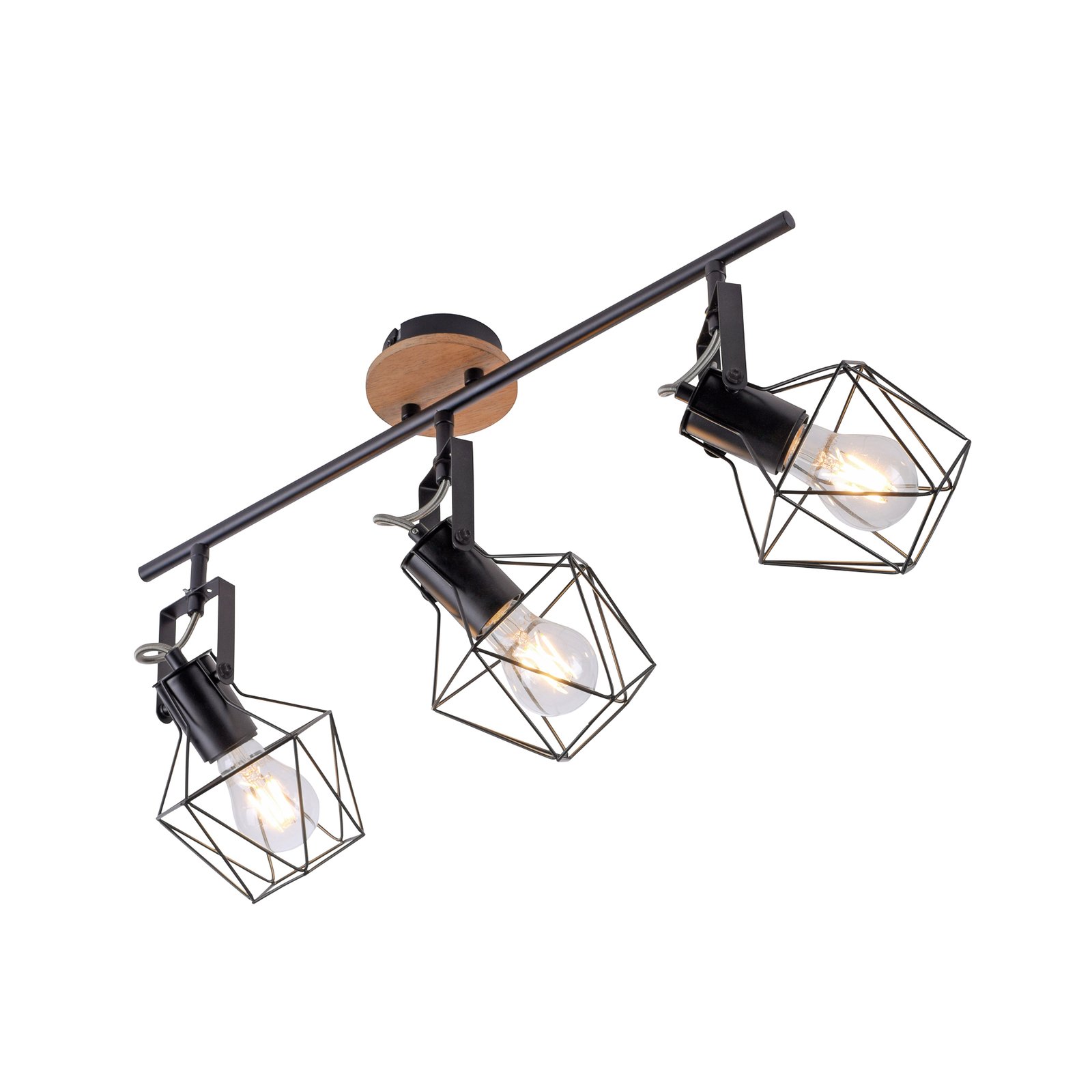 Ceiling lamp Jaro adjustable black/wood 3-bulb