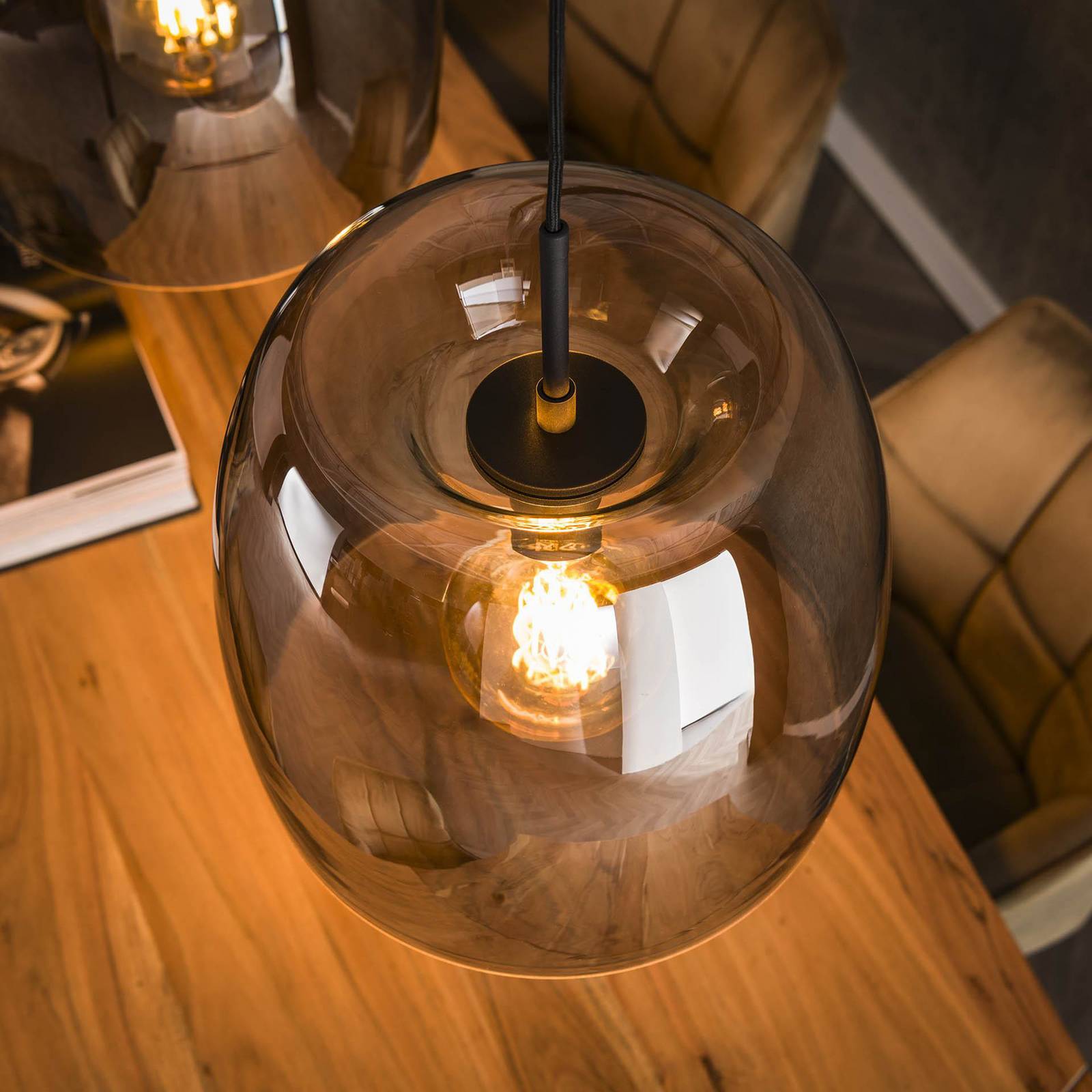 Lampa wisząca Philippa, 3-punktowa, dymny szary, szkło, E27