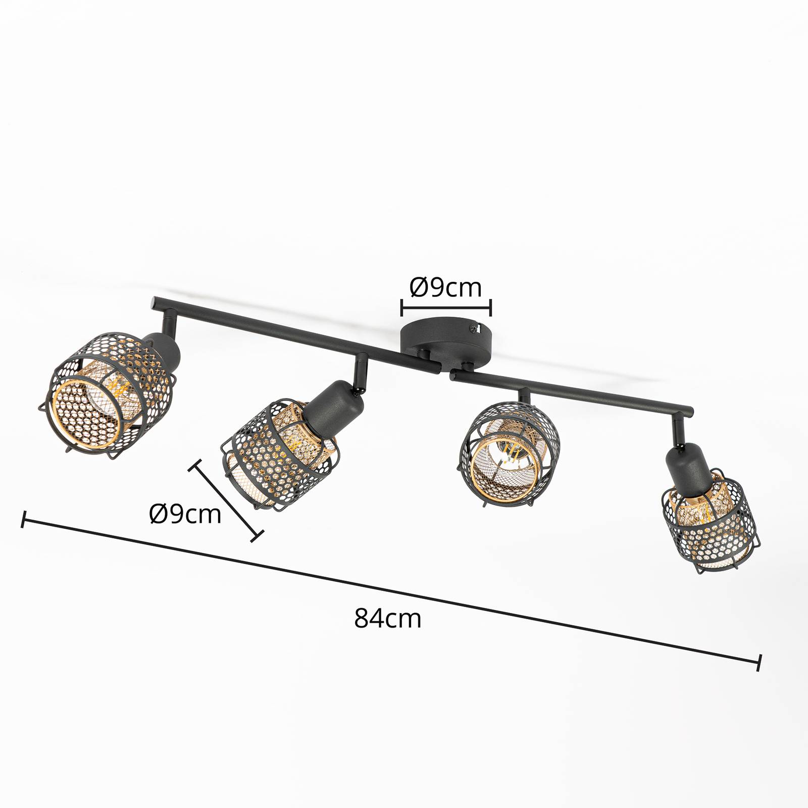 Lindby Eudoria spot sufitowy 4-pkt. czarny/złoty