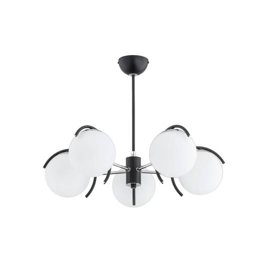 Avista pendant light in black, white glass globes Lights.co.uk