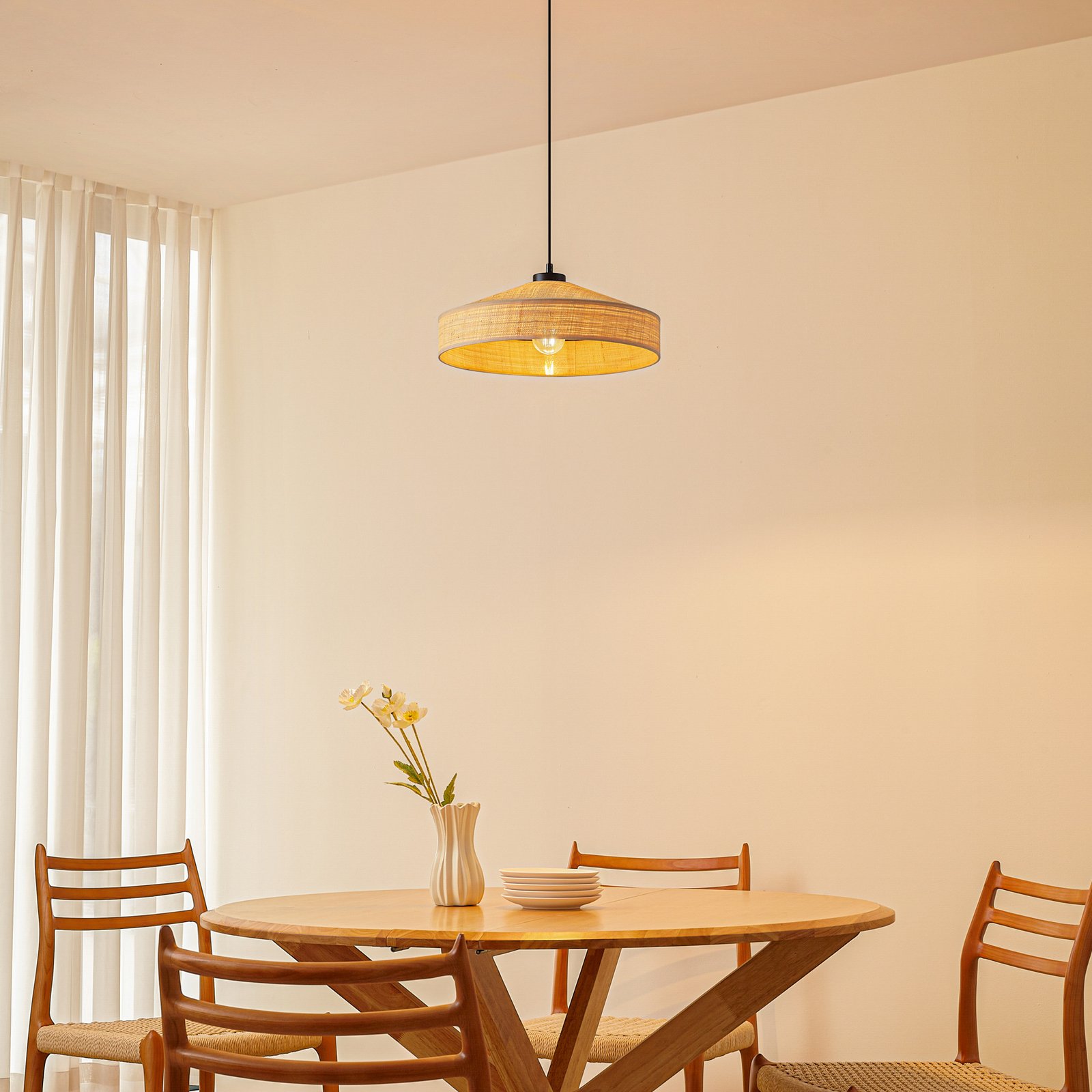 Haldor hængelampe, Ø 40 cm, naturfarvet, rattan - Lindby