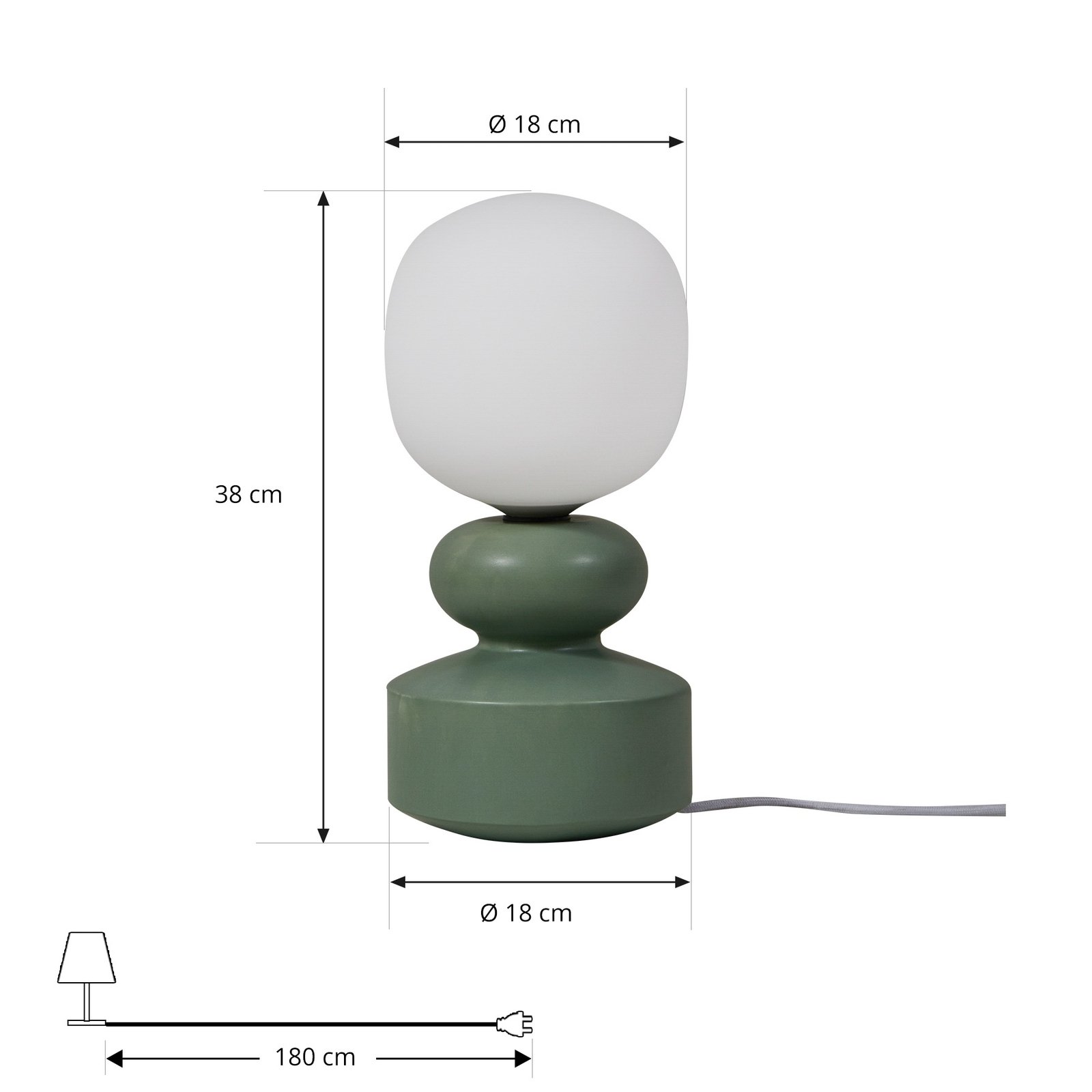 Stolní lampa Lucande Fidelo, bílá/zelená, 38 cm, sklo, keramika