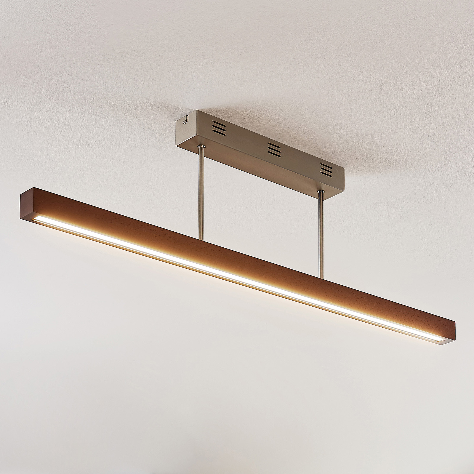 LED-Holz-Deckenleuchte Tamlin, dunkelbraun, 100 cm