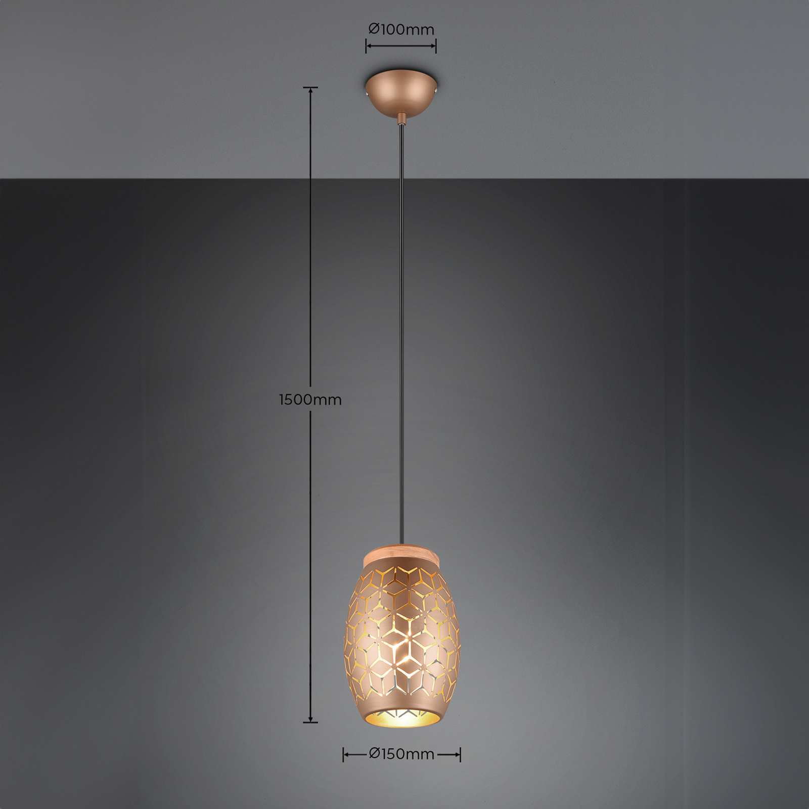 Lampă suspendată Bidar, Ø 15 cm, maro cafea, metal
