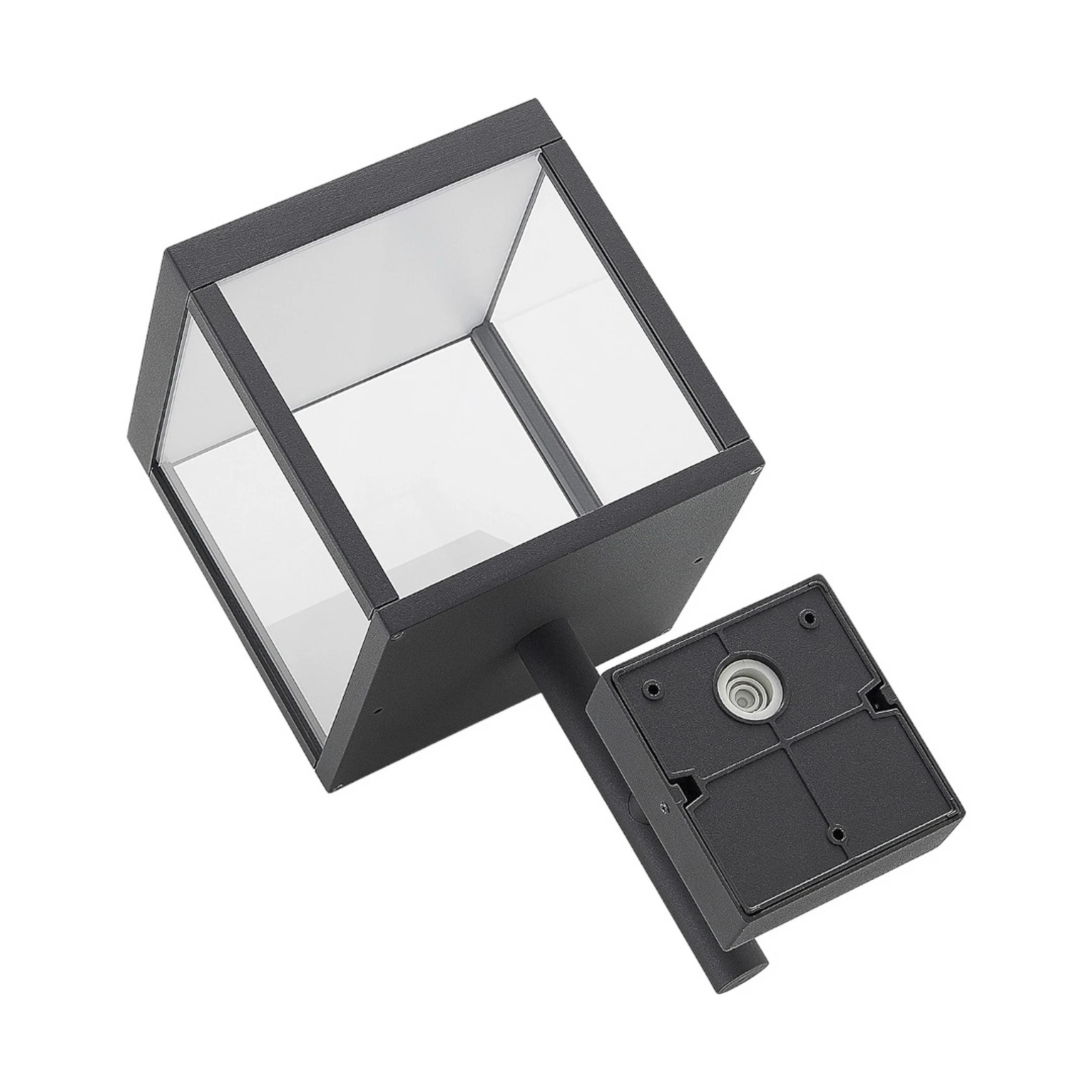 Lucande LED φωτιστικό τοίχου Cube, ανθρακί, γυαλί, 37cm, IP54