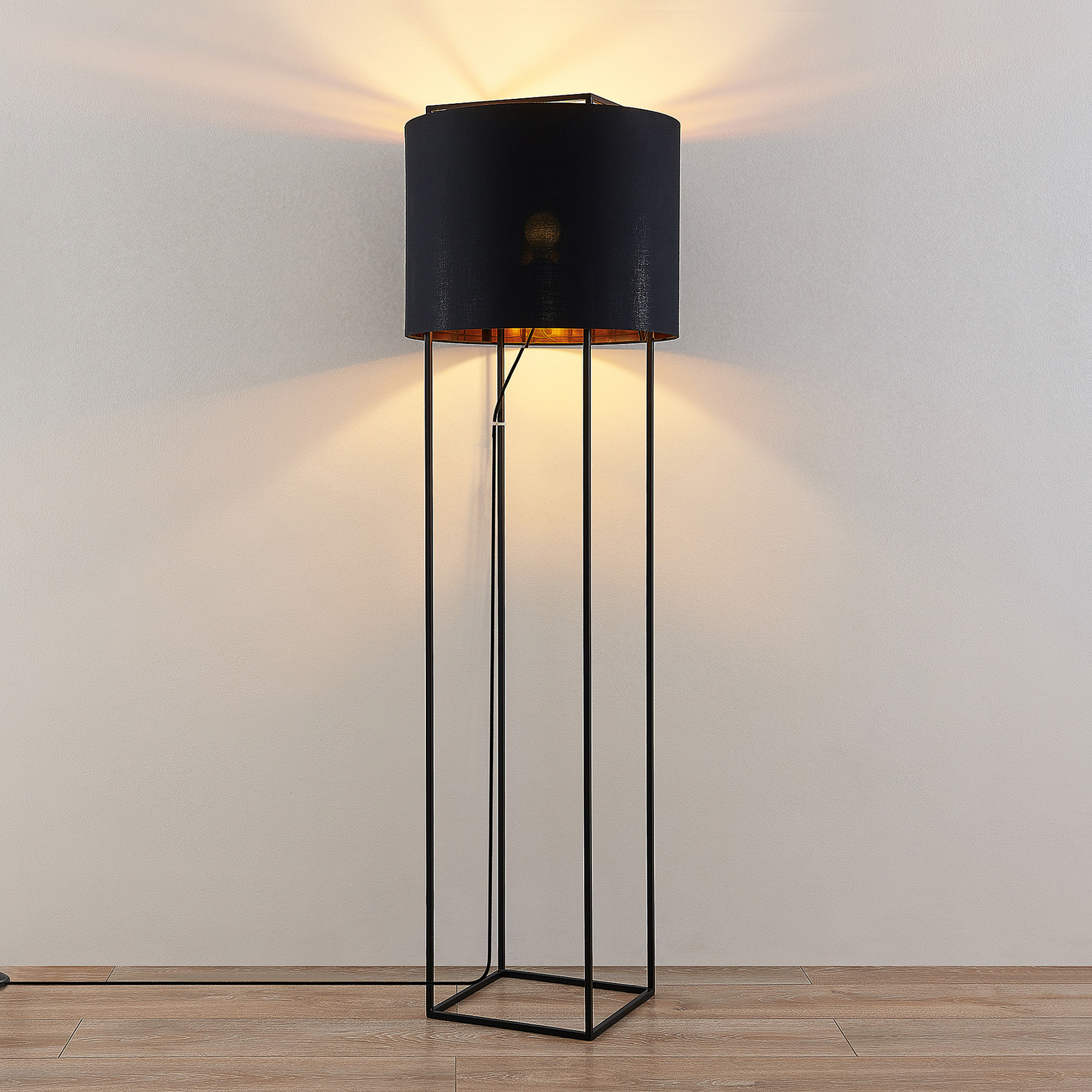 Lindby Kesta fabric floor lamp, frame 4 bars Lights.co.uk