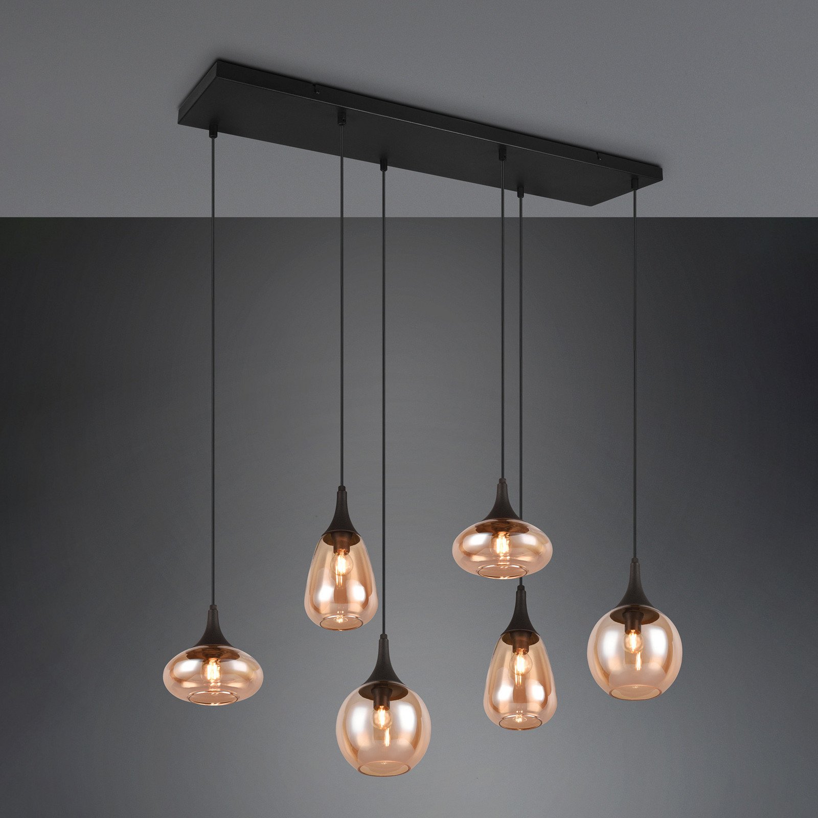 Trio Lighting Lumina suspendată 6 lumini negru/arămiziu sticlă - Camera de zi / sufragerie - modern - negru chihlimbar