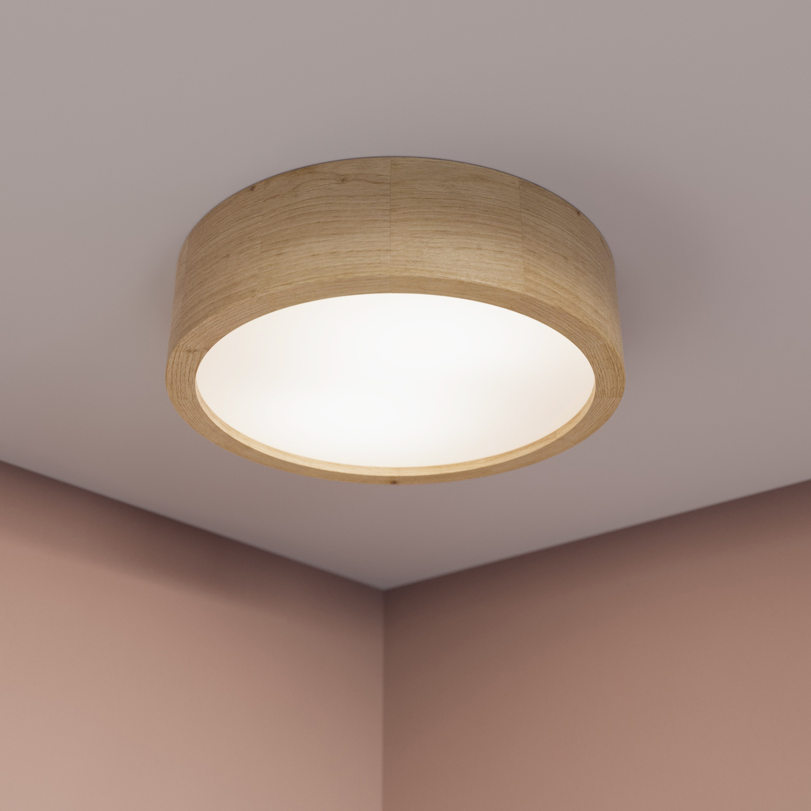 Plafondlamp Cleo met eikenhouten frame