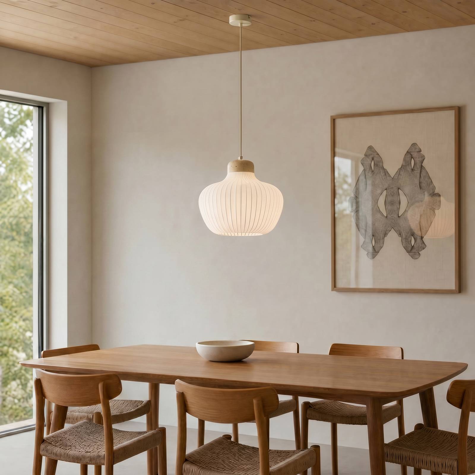 Lucande hanglamp Eloise, Ø 30 cm, wit, textiel, E27