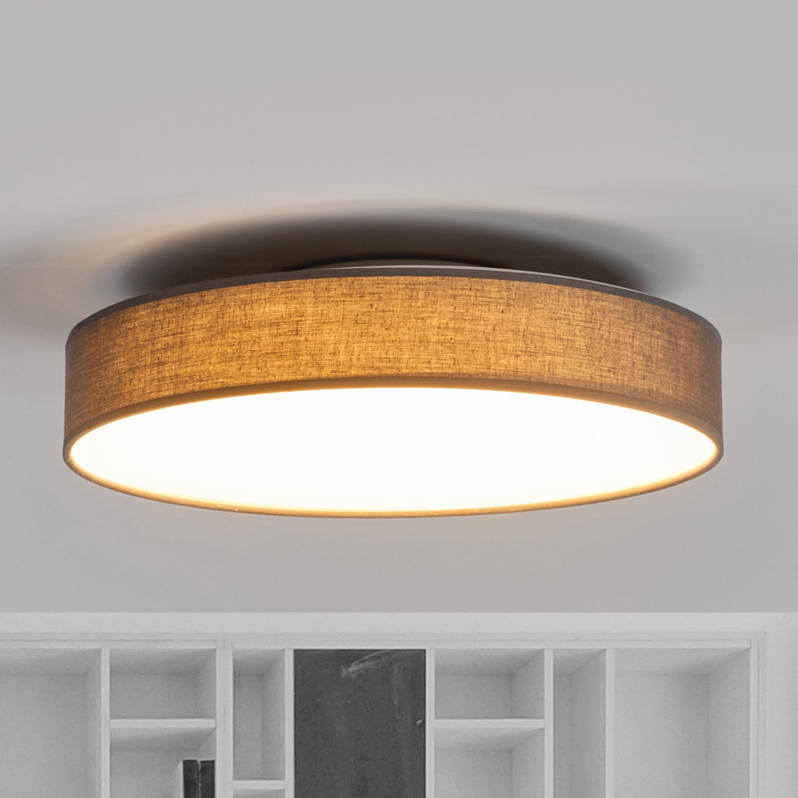 LED-stoff-taklampe Saira, 40 cm, grå