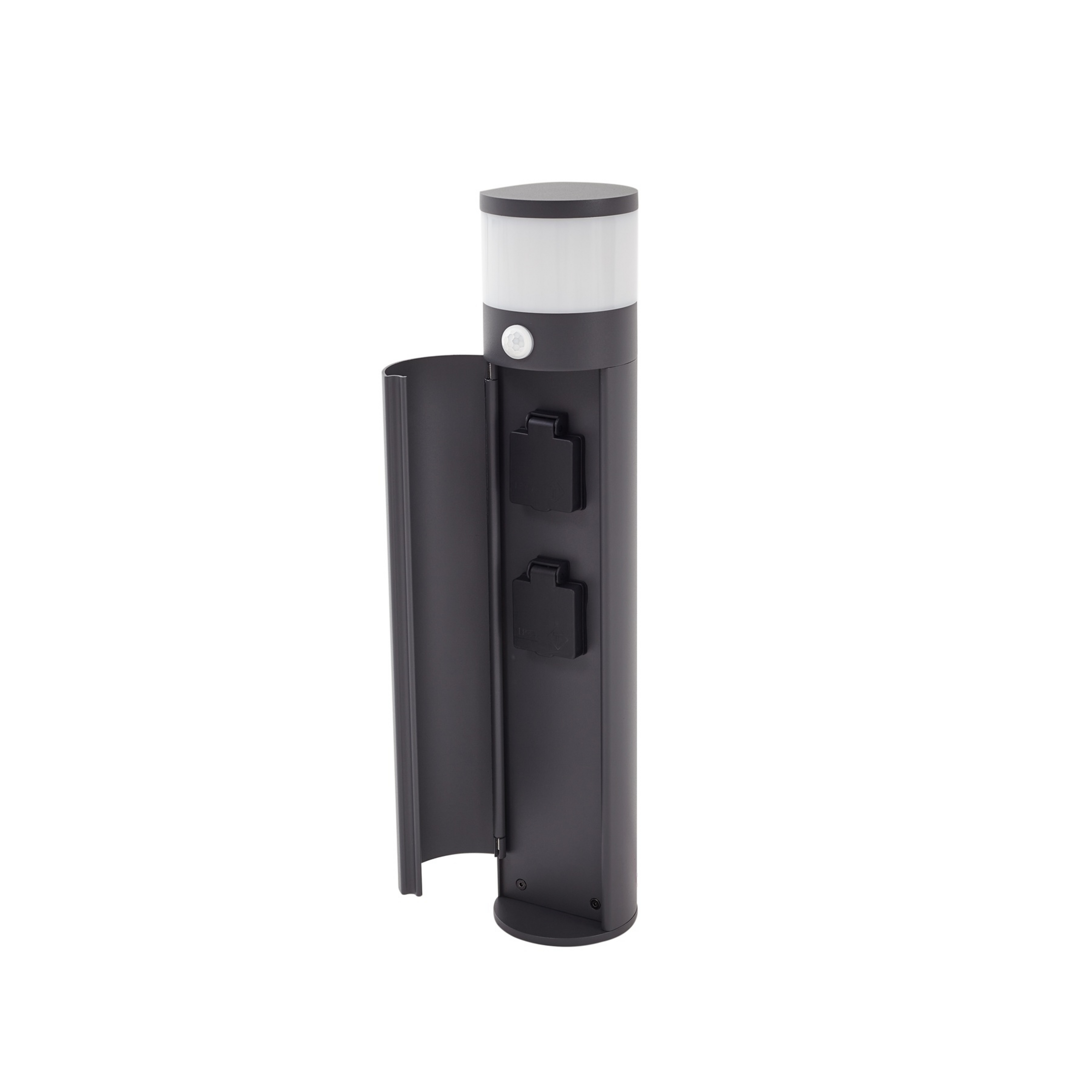 Lucande Sockellampe Corban, grau, Sensor, Steckdosen, IP44