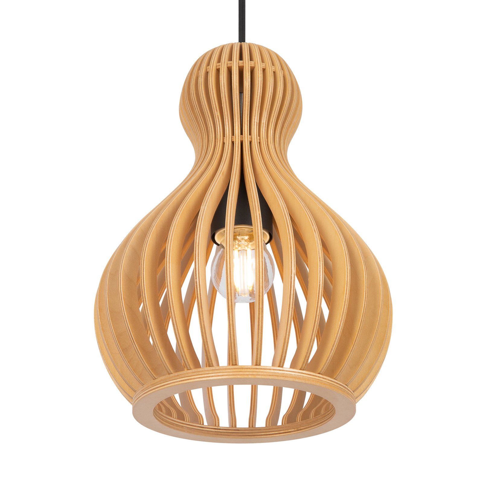 Maytoni lampada a sospensione Roots, Ø 20 cm, altezza 27 cm, legno/nero