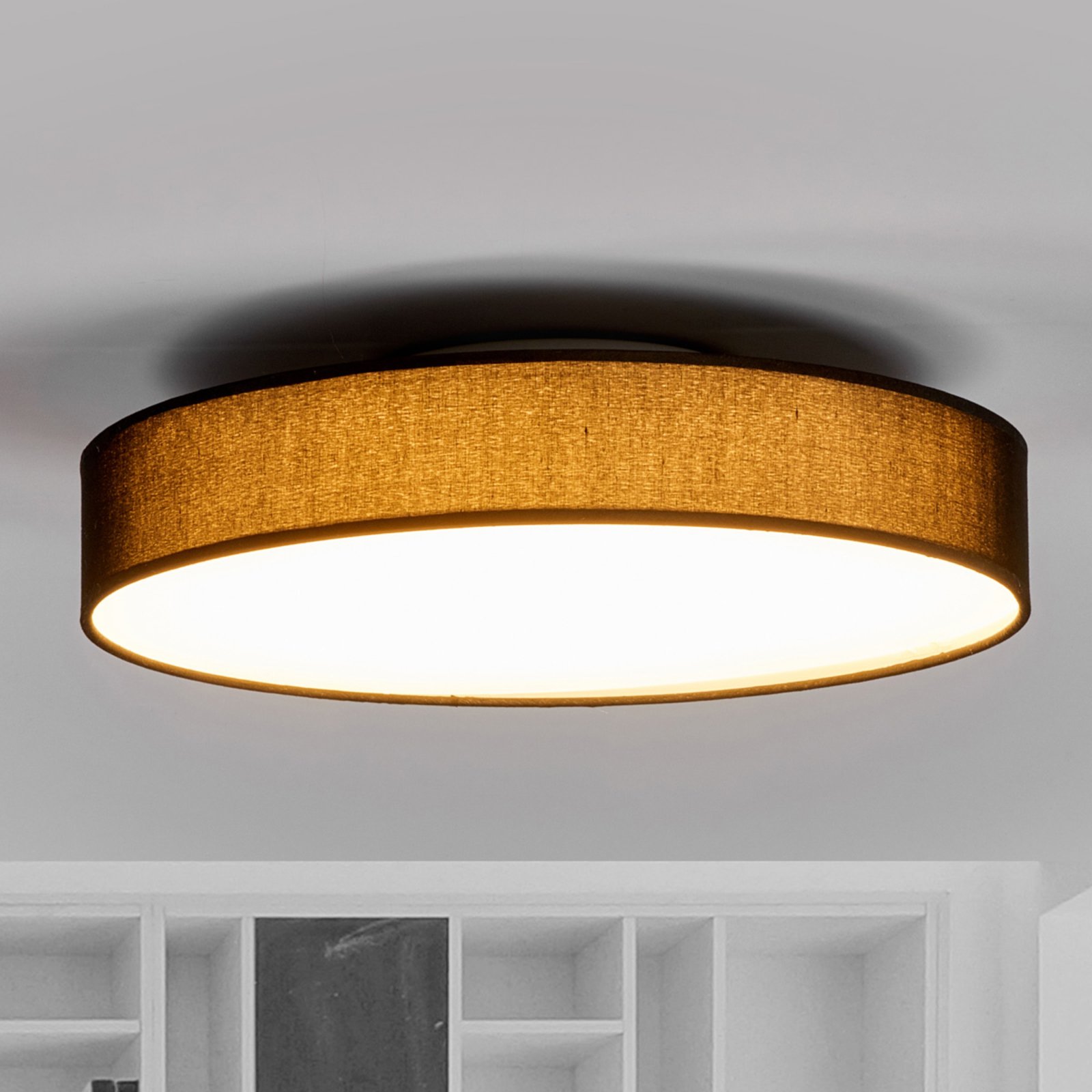 Lámpara de techo LED de tela Saira, 40 cm, negro