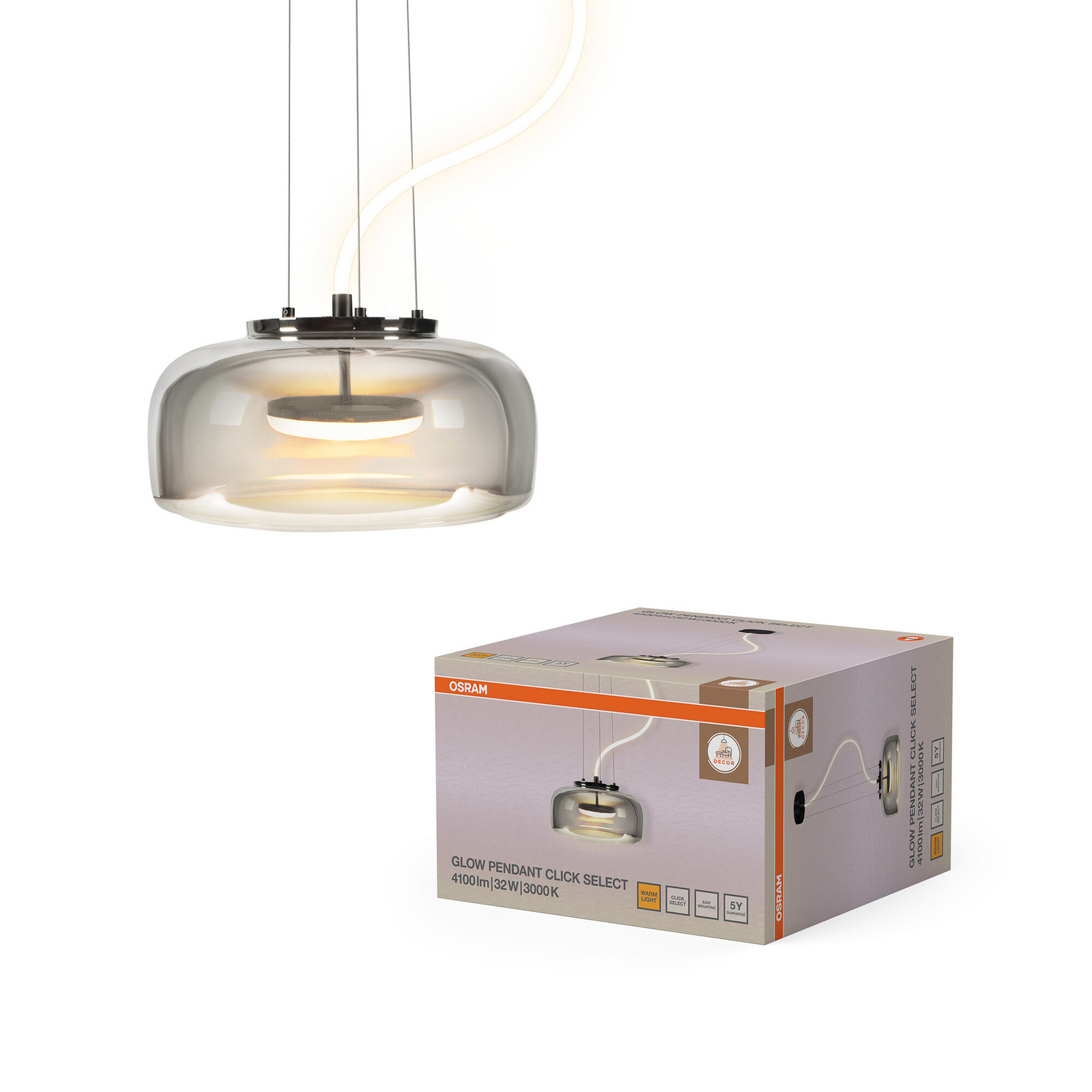 OSRAM DECOR GLOW LED lógó lámpa, szürke/fekete, Ø 38 cm, felfelé/lefelé OSRAM DECOR GLOW LED lógó lámpa, szürke/fekete, Ø 38 cm, felfelé/lefelé