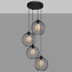 Lámpara colgante Cumera en negro, 4 luces, redonda