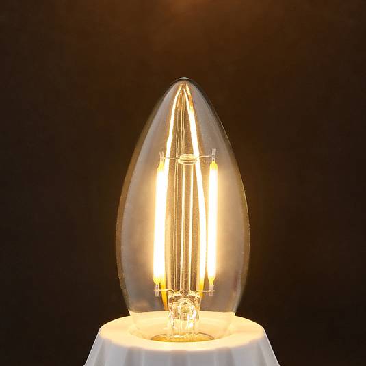 E14 filament candle LED bulb 2 W, clear, 2,700 K