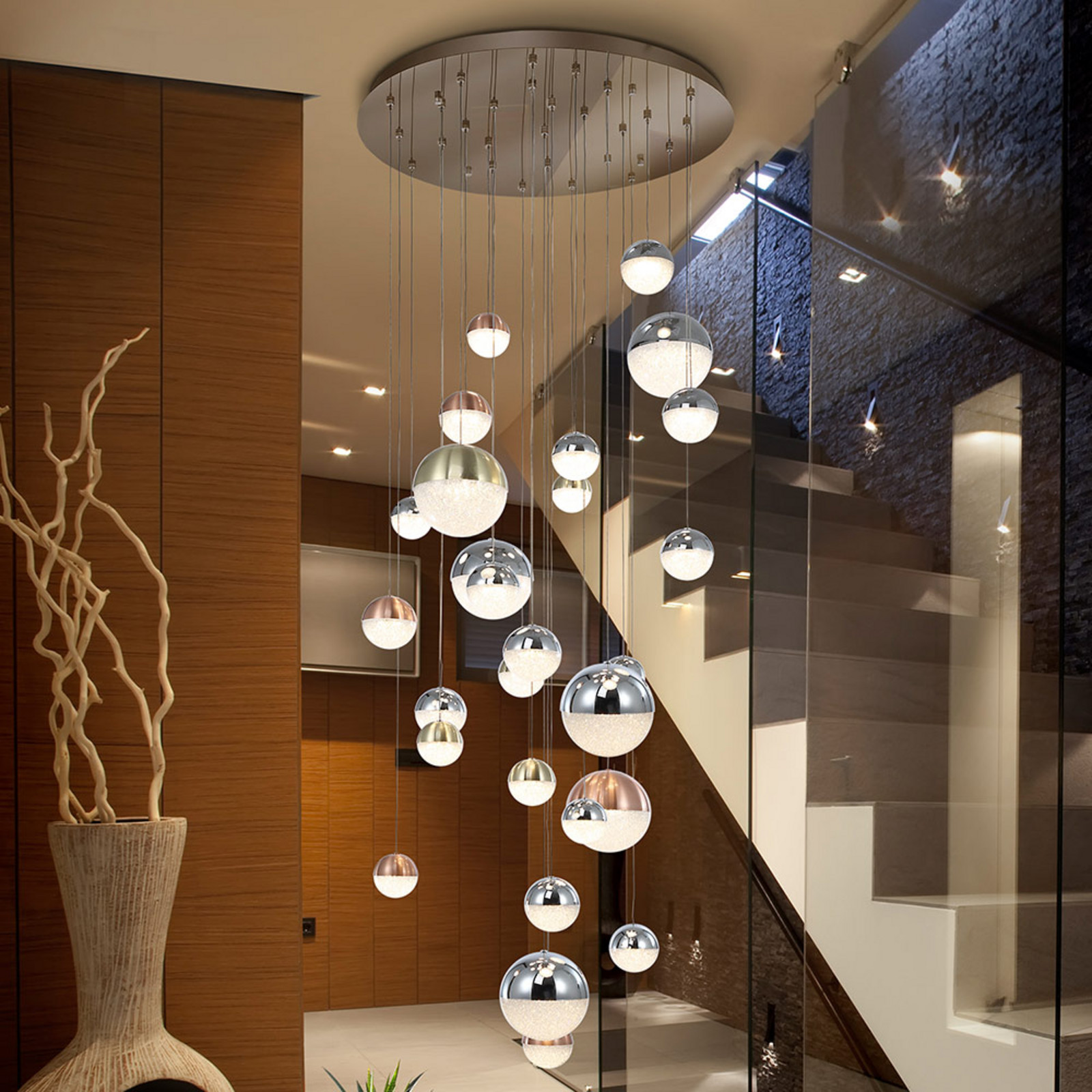 Schuller Valencia Lampă susp. LED Sphere multicolor 27 becuri App - Camera de zi / sufragerie - design - bronz alamă satinată crom - Metal