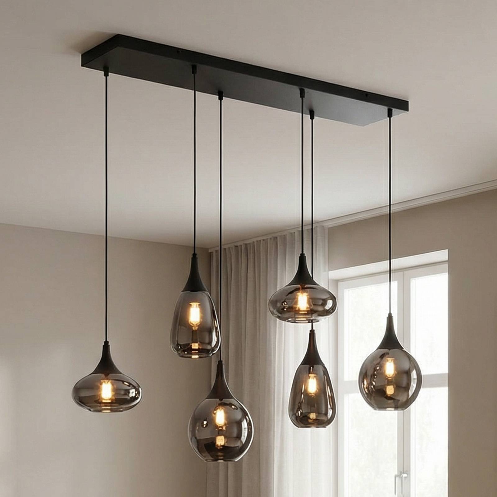 Trio Lighting Závěsné svítidlo Lumina, 6 světel, černá/chrom, sklo