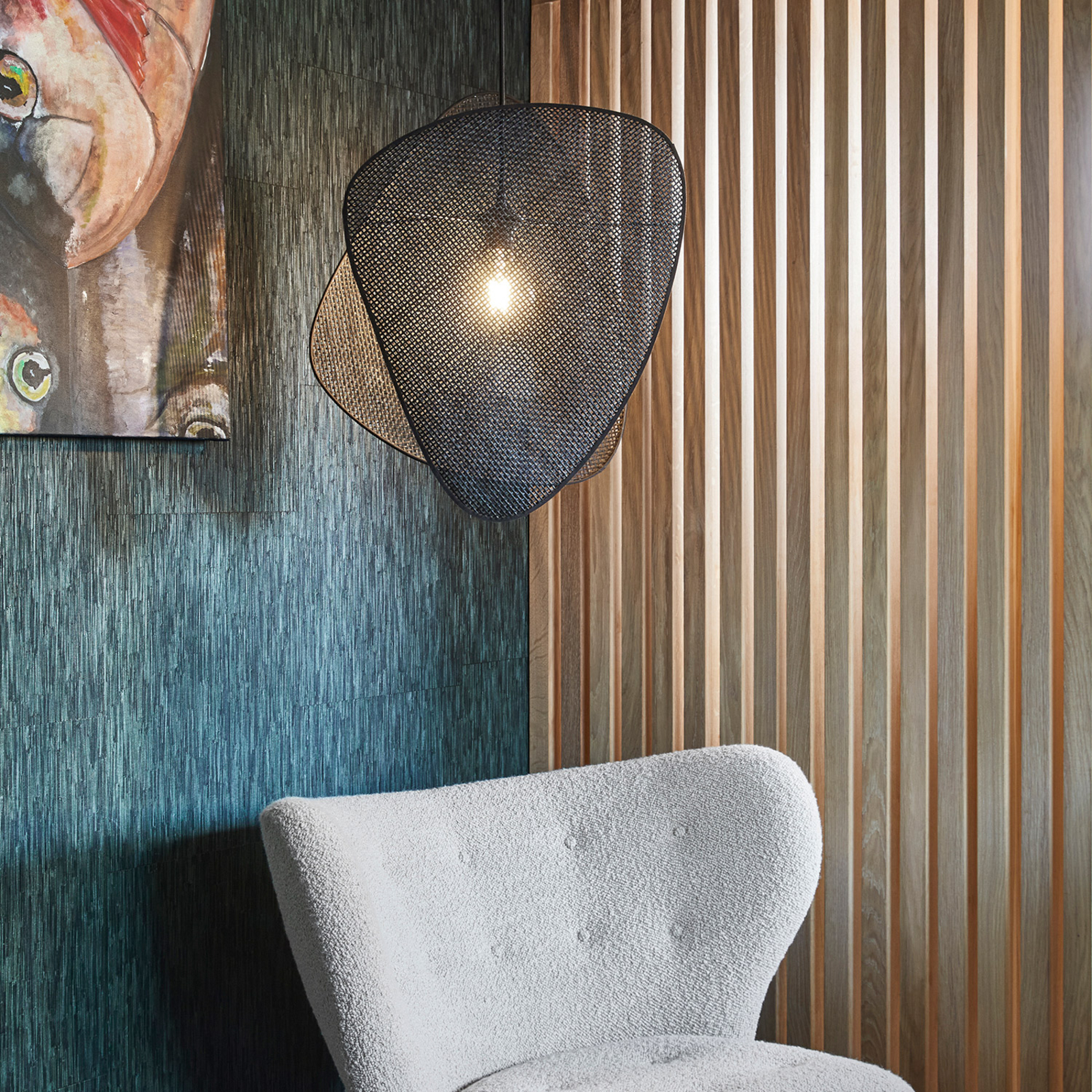 Screen S Hängeleuchte, 58 cm, schwarz, Rattan - MARKET SET