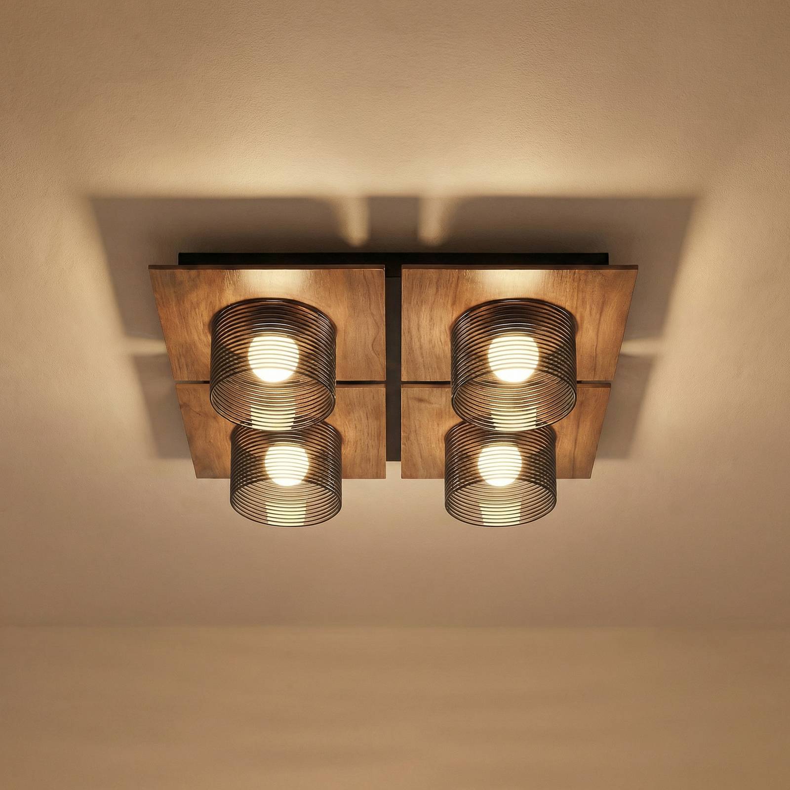 Plafonnier LED Lucande Eiko, 42 cm, noyer/gris fumé, verre