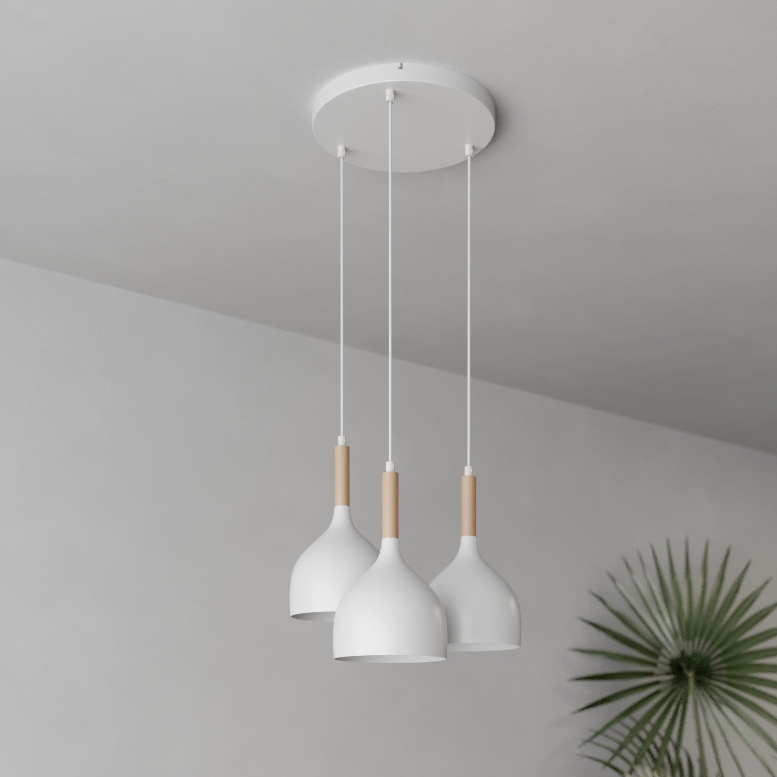 Noak hanglamp 3-lamps rond wit/hout naturel