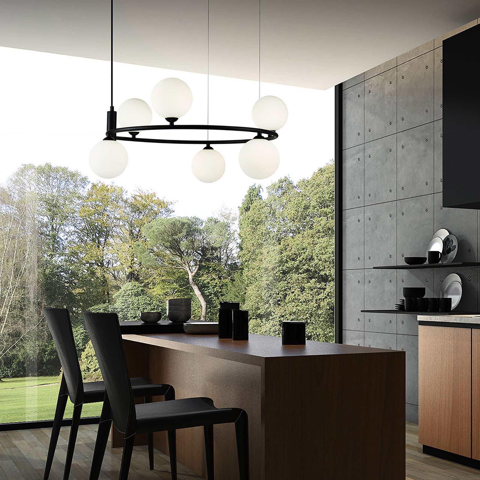 Maytoni Ring lampă suspendată 6 becuri negru/alb - Camera de zi / sufragerie - modern - negru alb - Metal