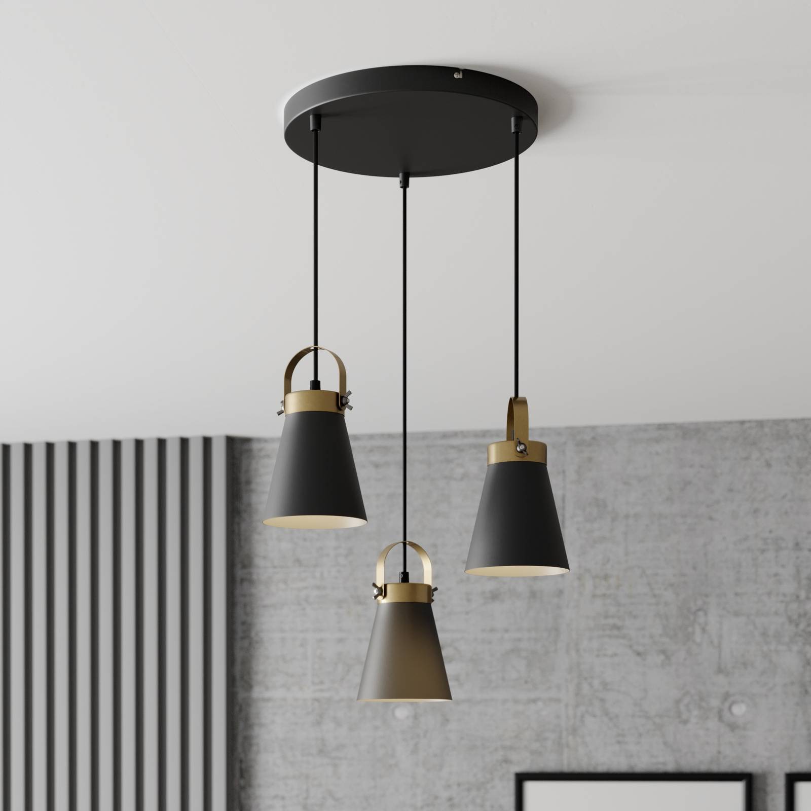 Hanglamp Atos zwart/goud, 3-lamps