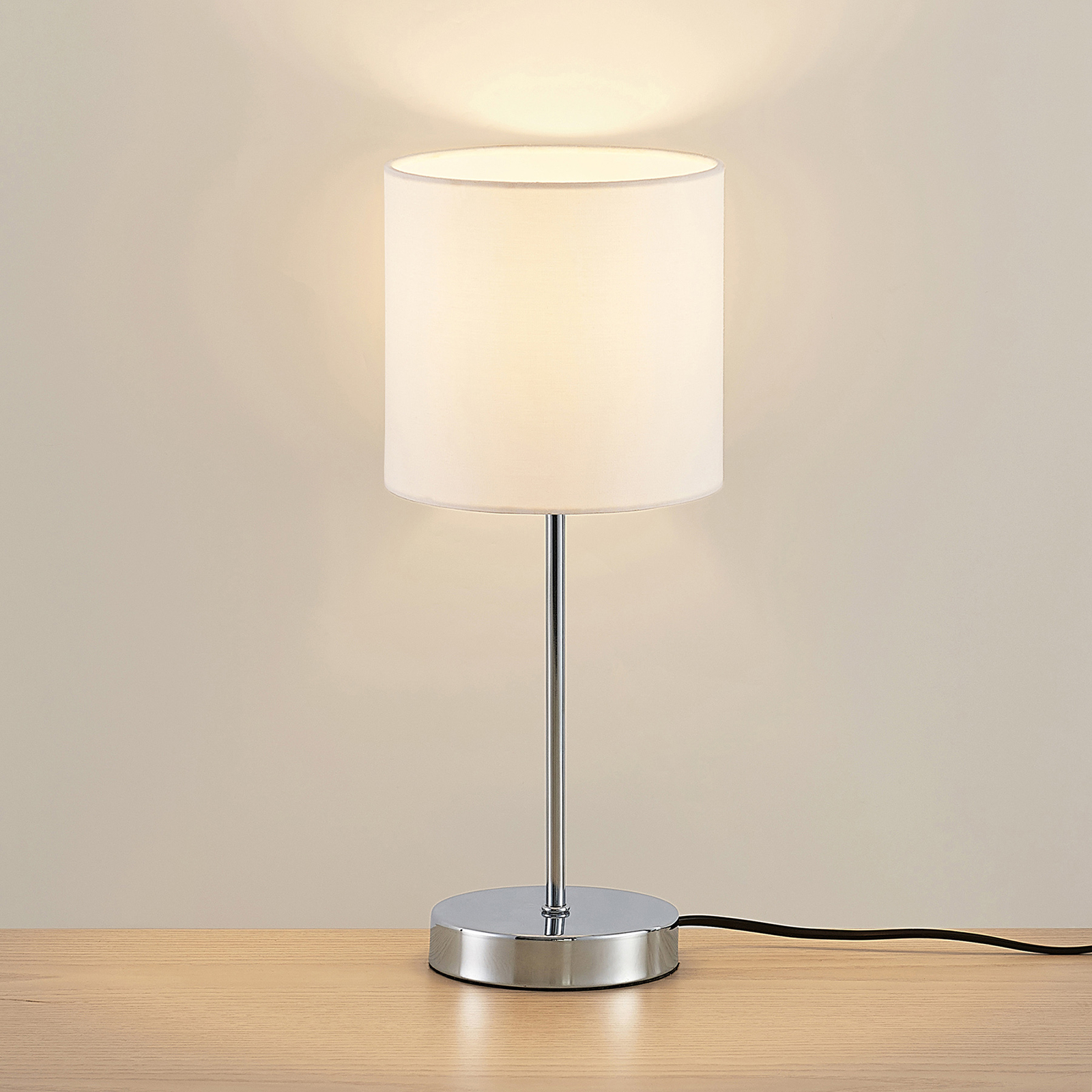 Lindby Leokadia table lamp, chrome and white